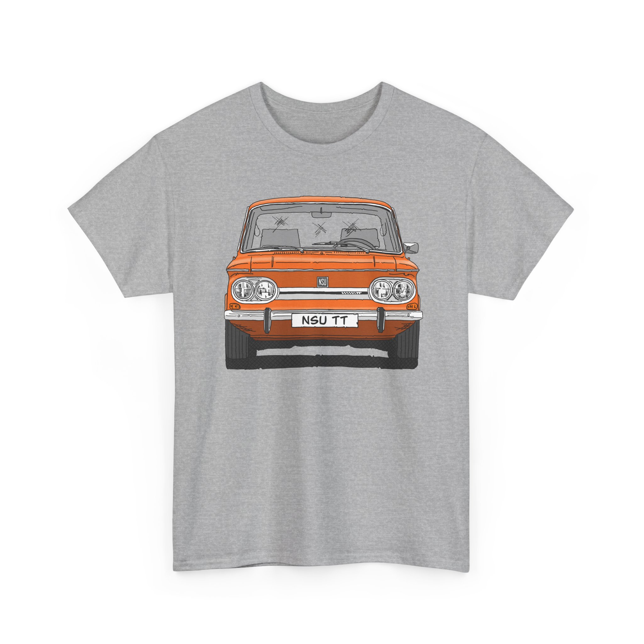 T-Shirt, NSU TT, Strichzeichnung, Orange, mit Kennzeichen personalisierbar