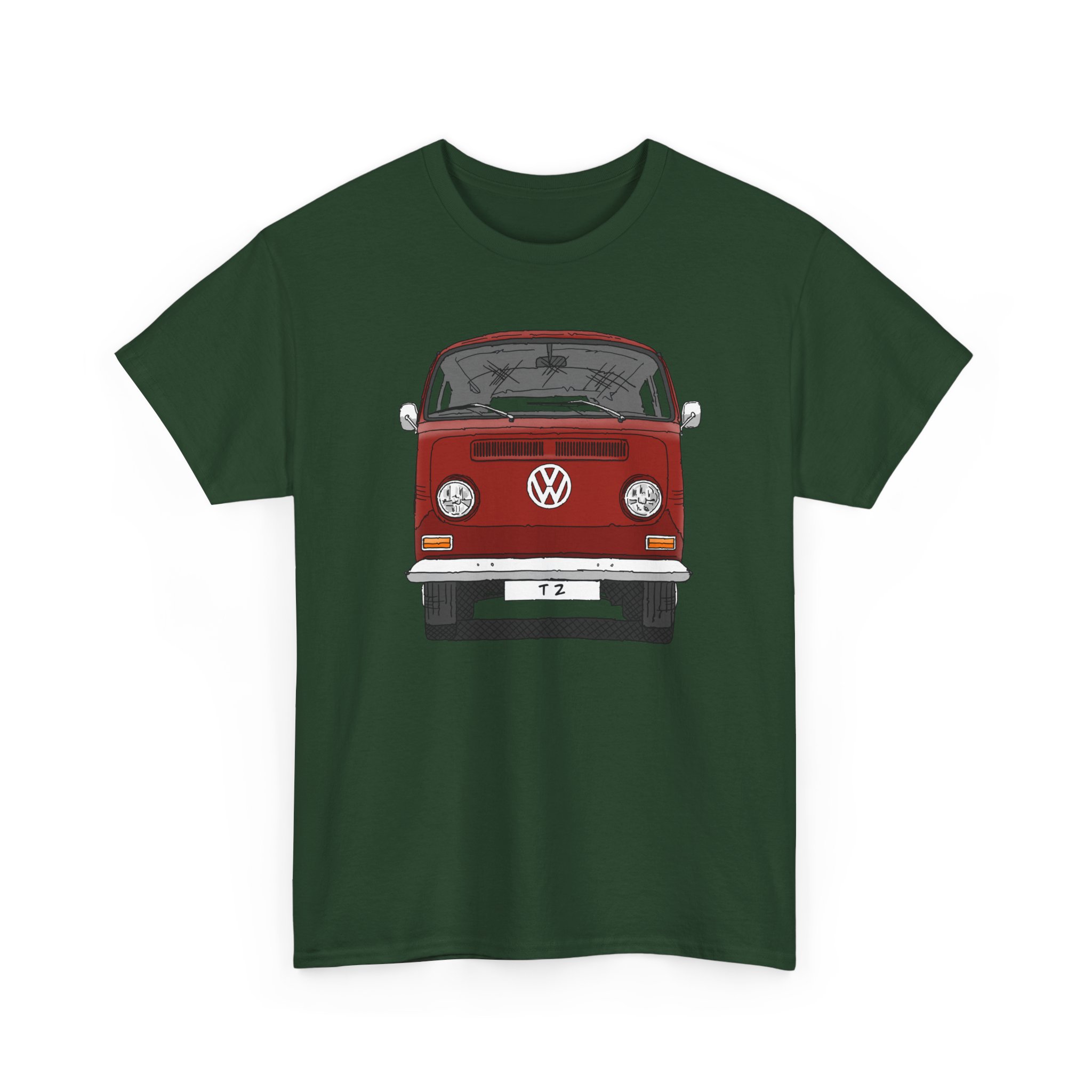 T-Shirt, VW T2, T2a, Bulli, VW Bus, Strichzeichnung, Rot, Wunsch-Kennzeichen möglich – Bild 59