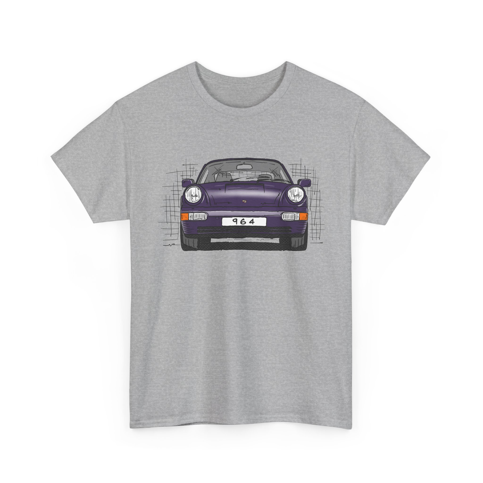 T-Shirt, Porsche 911, 964 Coupé, Strichzeichnung, Viola (30 Jahre Jubi), personalisierbar