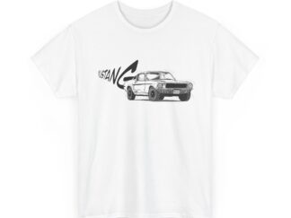 T-Shirt, Ford Mustang Fastback - Bullitt, Strichzeichnung, Weiß, personalisierbar