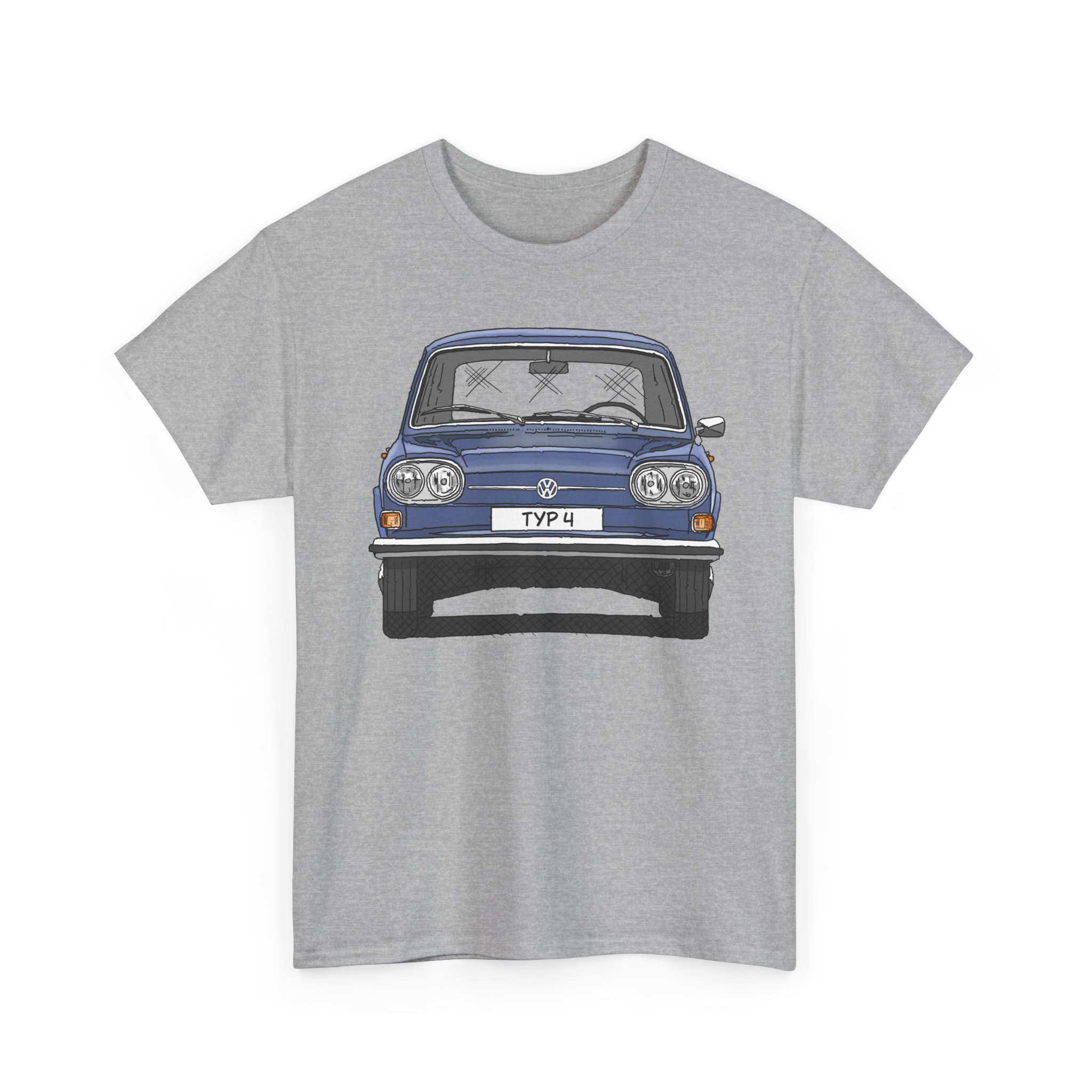 T-Shirt, VW Typ 4, 411, Strichzeichnung, Gemini-Blau, eigenes Kennzeichen möglich