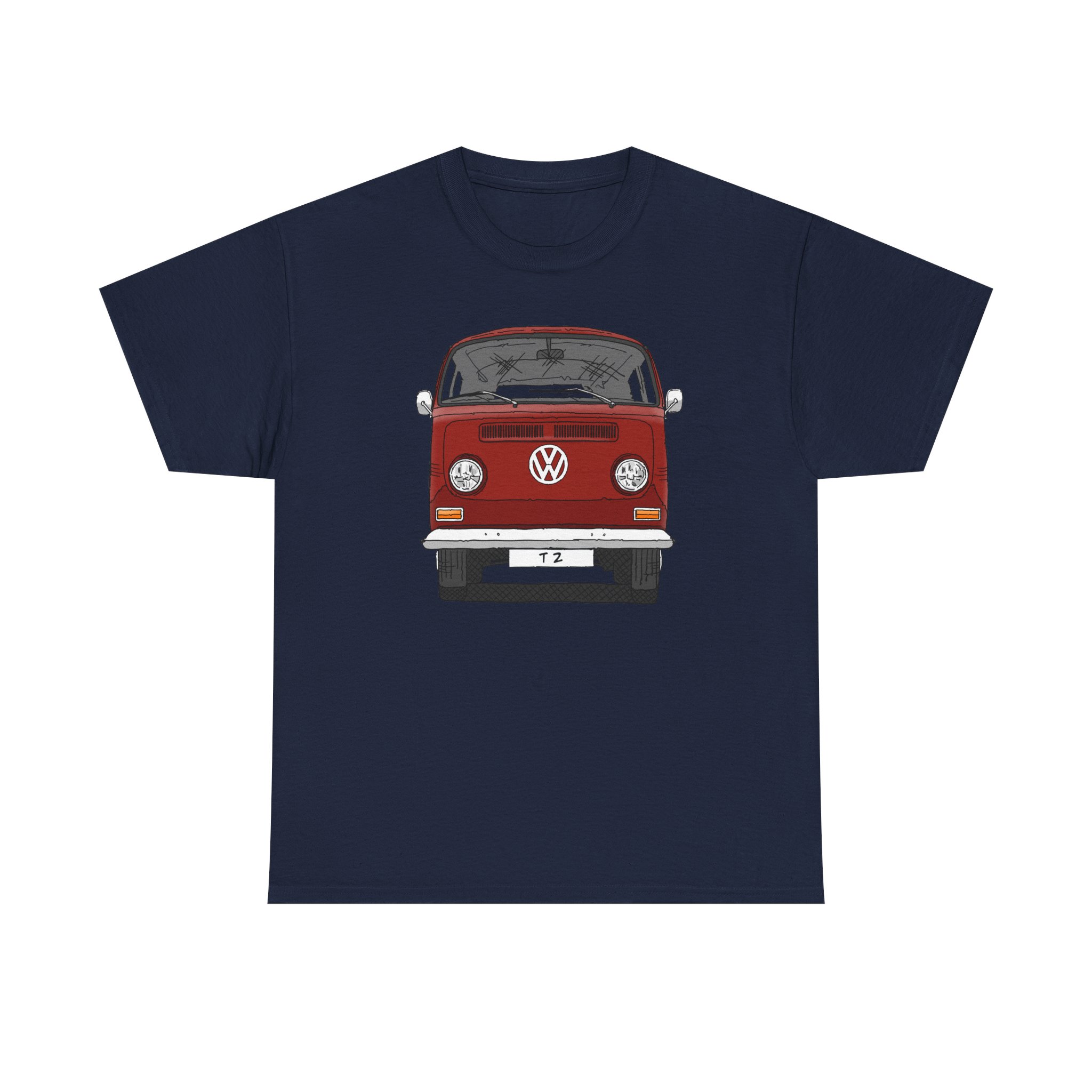 T-Shirt, VW T2, T2a, Bulli, VW Bus, Strichzeichnung, Rot, Wunsch-Kennzeichen möglich – Bild 29