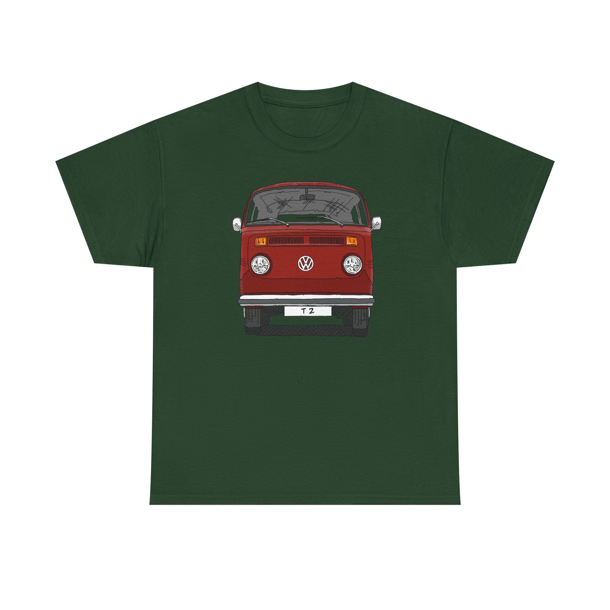 T-Shirt, VW T2, T2b, Bulli, VW Bus, Strichzeichnung, Rot, Wunsch-Kennzeichen möglich – Bild 57