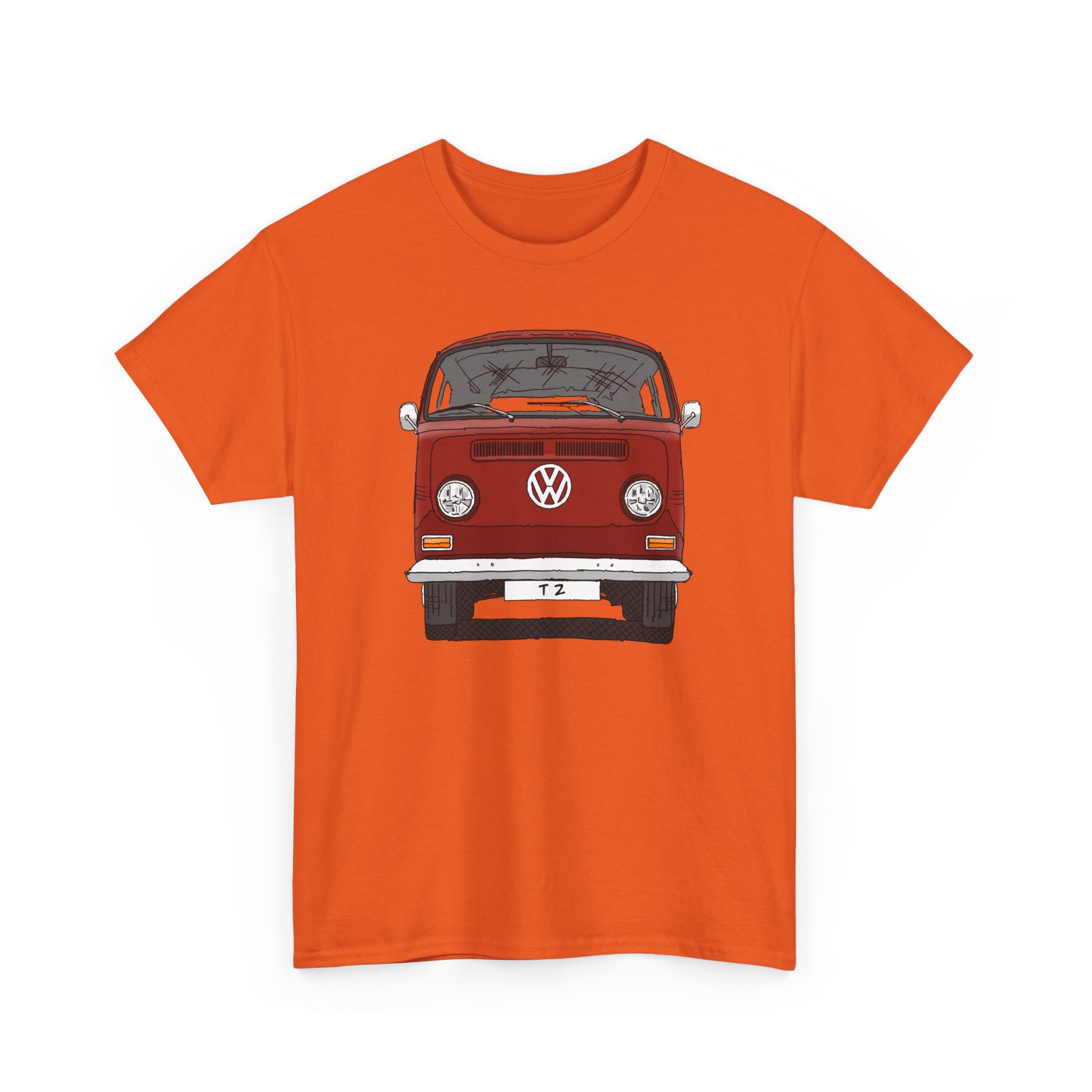 T-Shirt, VW T2, T2a, Bulli, VW Bus, Strichzeichnung, Rot, Wunsch-Kennzeichen möglich – Bild 35