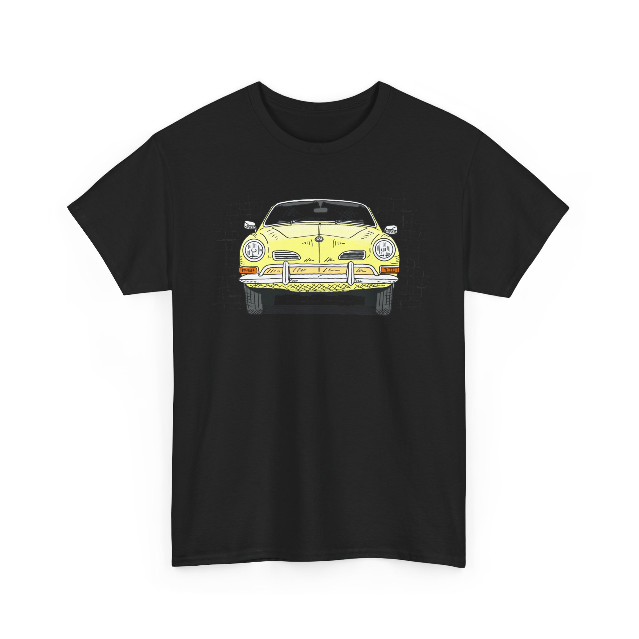 T-Shirt, Karmann Ghia Typ 14, Cabrio, Strichzeichnung, Gelb, personalisierbar – Bild 3