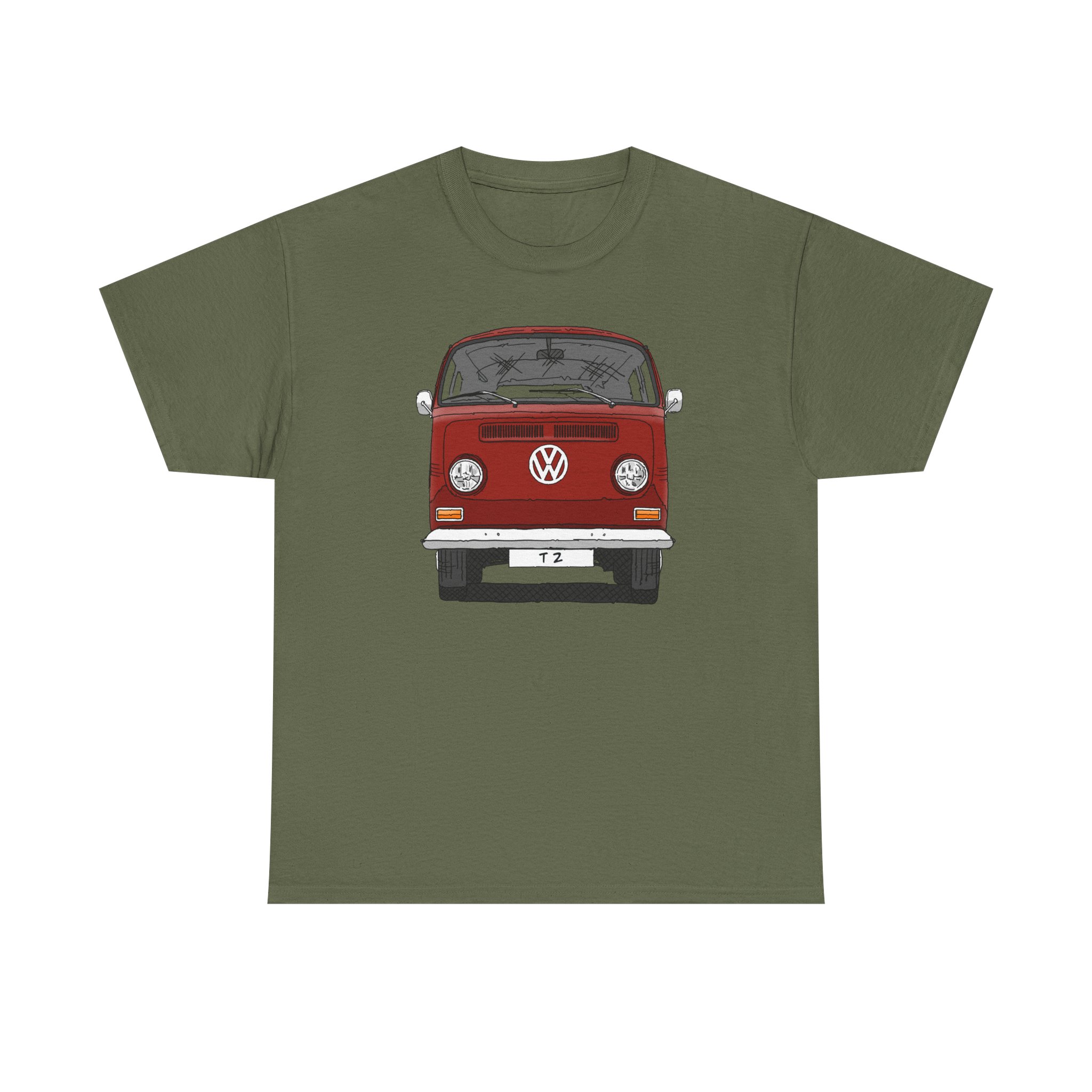 T-Shirt, VW T2, T2a, Bulli, VW Bus, Strichzeichnung, Rot, Wunsch-Kennzeichen möglich – Bild 61