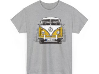 T-Shirt, VW Bus T1, Bulli, Strichzeichnung, Gelb, Kennzeichen