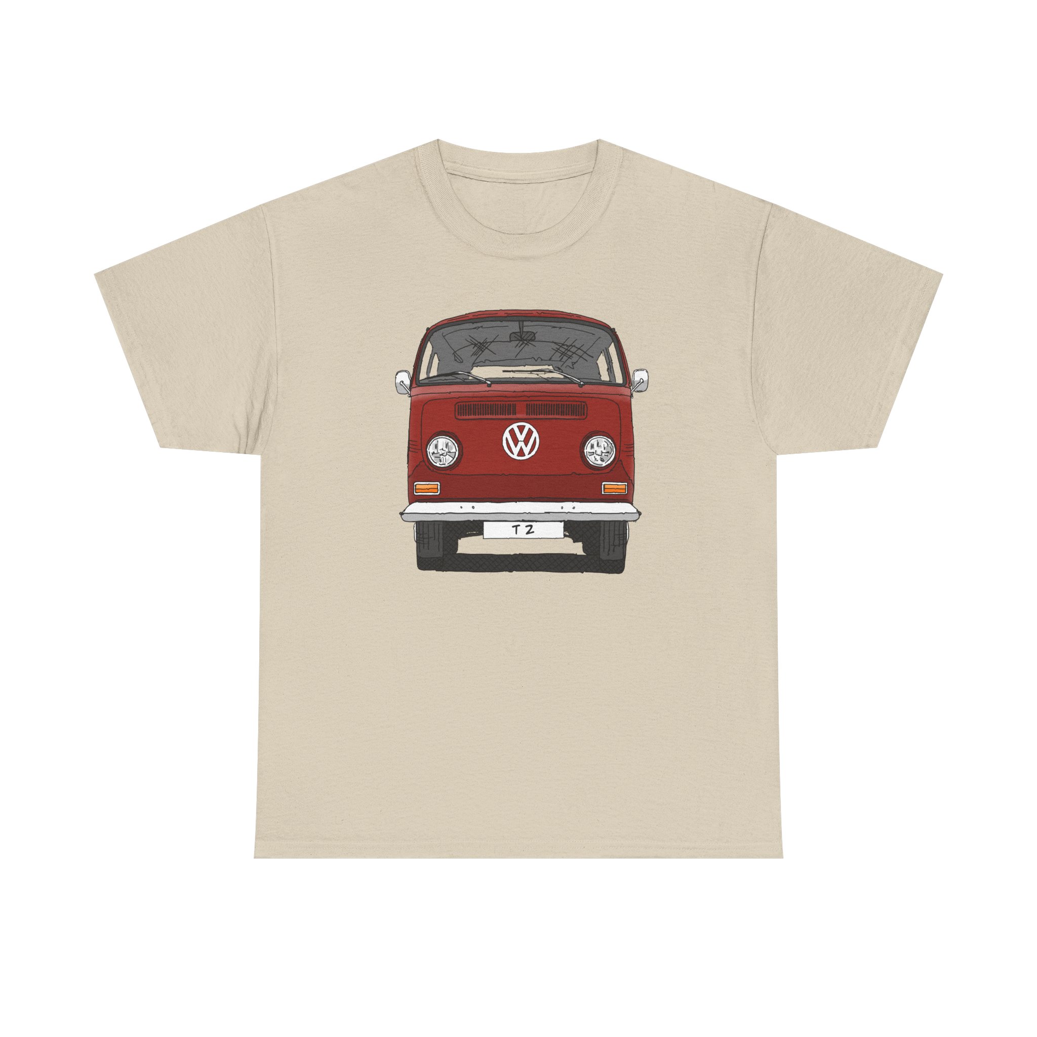 T-Shirt, VW T2, T2a, Bulli, VW Bus, Strichzeichnung, Rot, Wunsch-Kennzeichen möglich – Bild 45