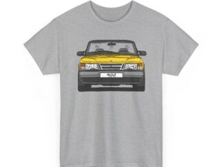 T-Shirt, Saab 900 Cabrio, Strichzeichnung, Gelb, eigenes Kennzeichen möglich