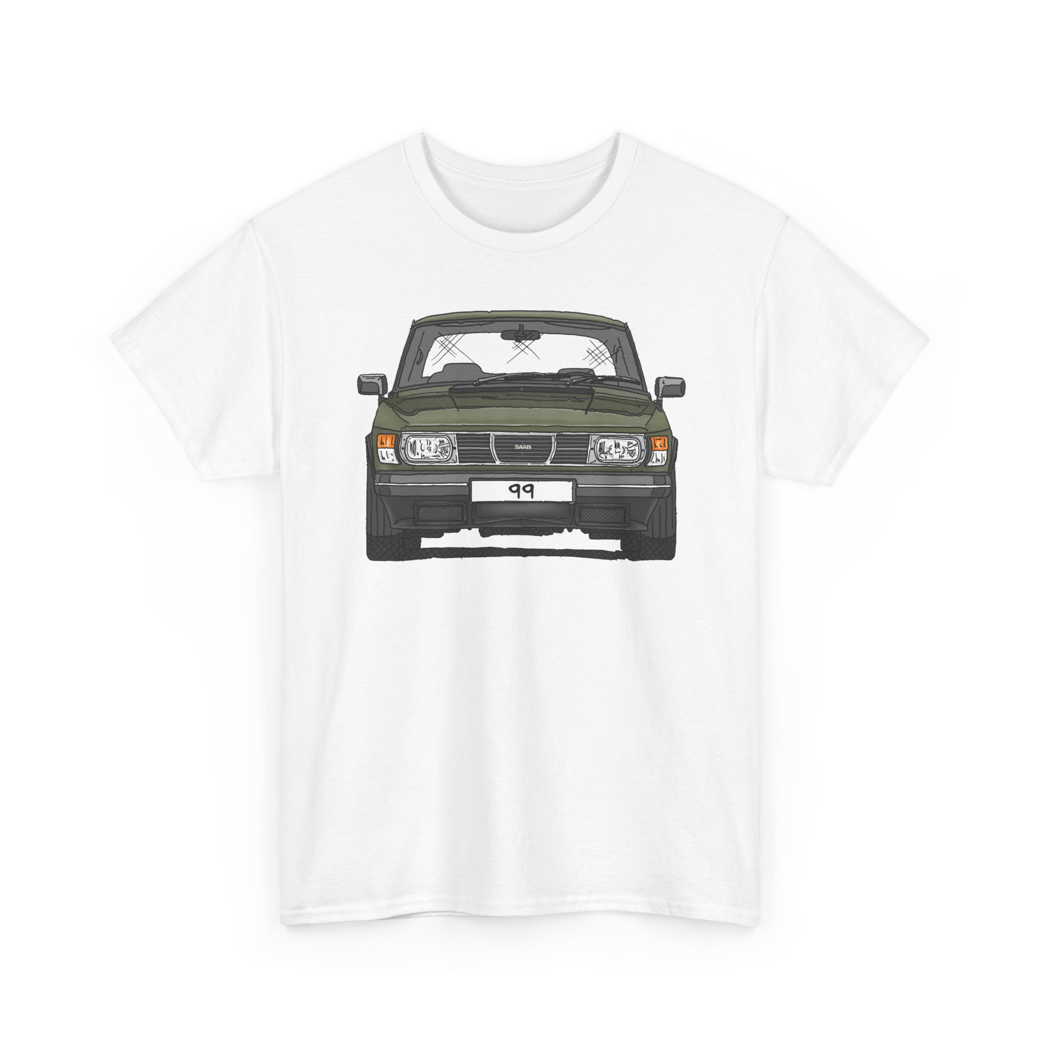 T-Shirt, Saab 99, Strichzeichnung, Grün, eigenes Kennzeichen möglich – Bild 4
