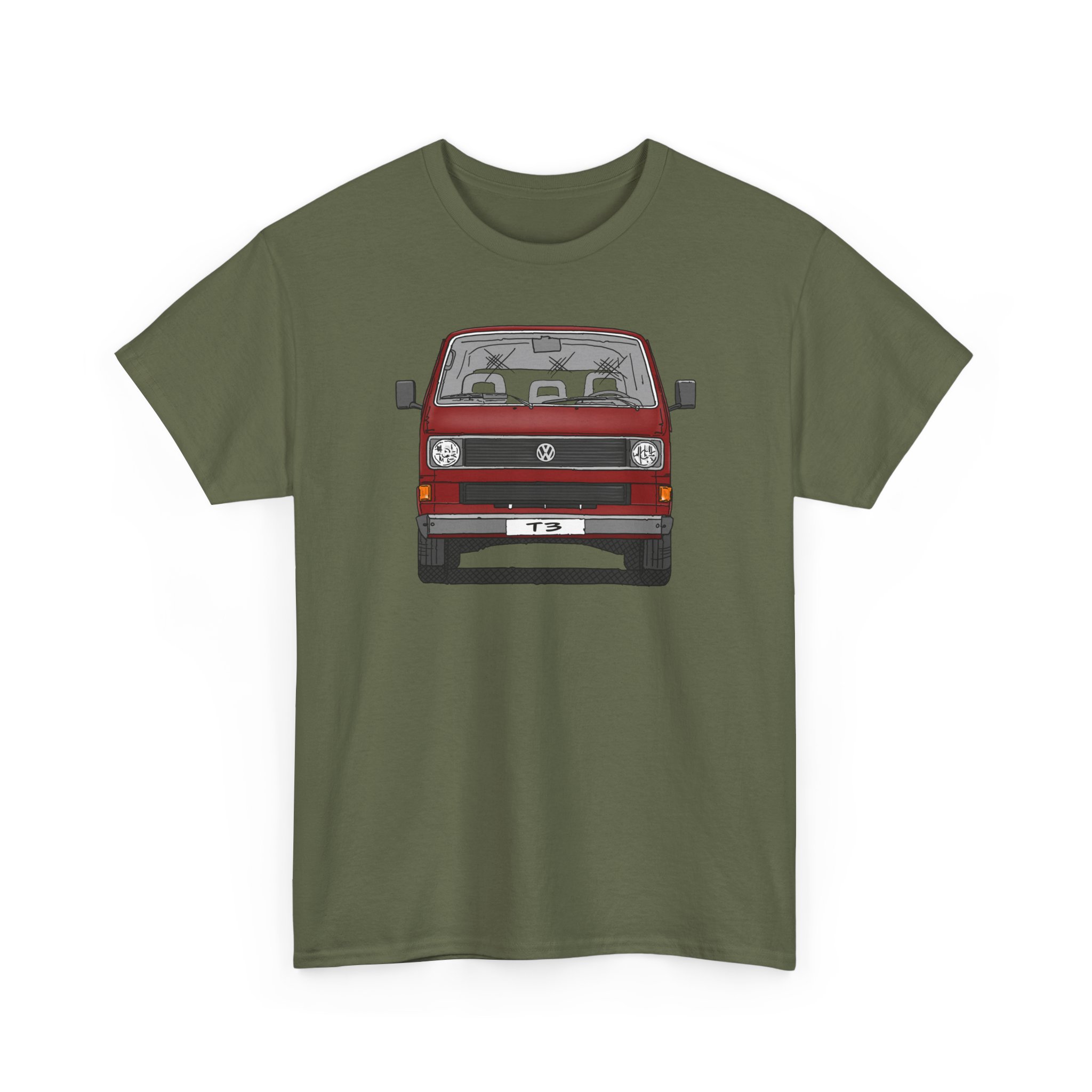 T-Shirt, VW T3, Bulli, VW Bus, Strichzeichnung, Rot, mit Kennzeichen personalisierbar – Bild 11