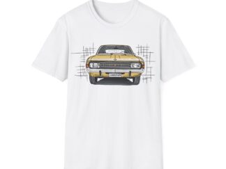 T-Shirt, Opel Commodore, Strichzeichnung, Gelb, personalisierbar