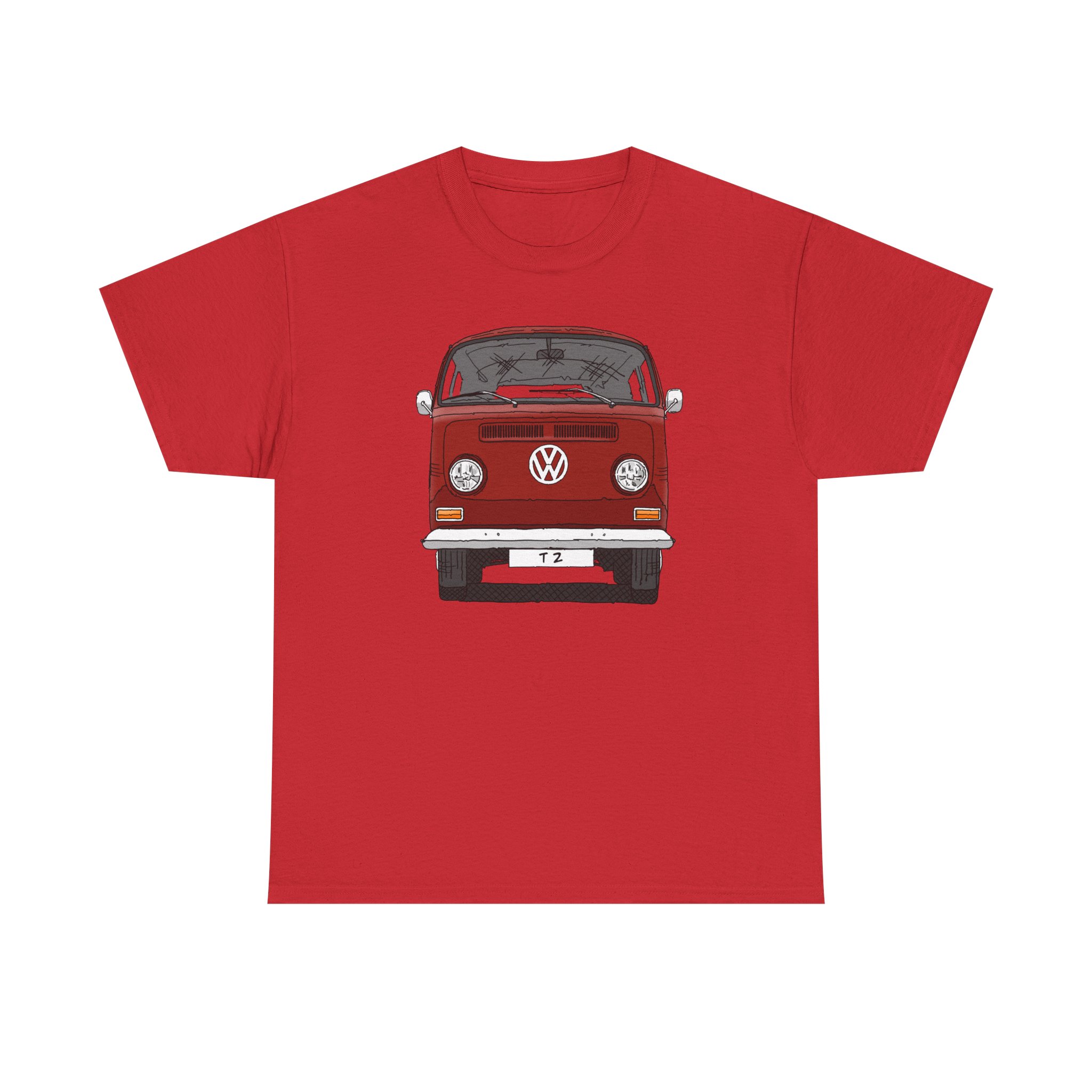 T-Shirt, VW T2, T2a, Bulli, VW Bus, Strichzeichnung, Rot, Wunsch-Kennzeichen möglich – Bild 37