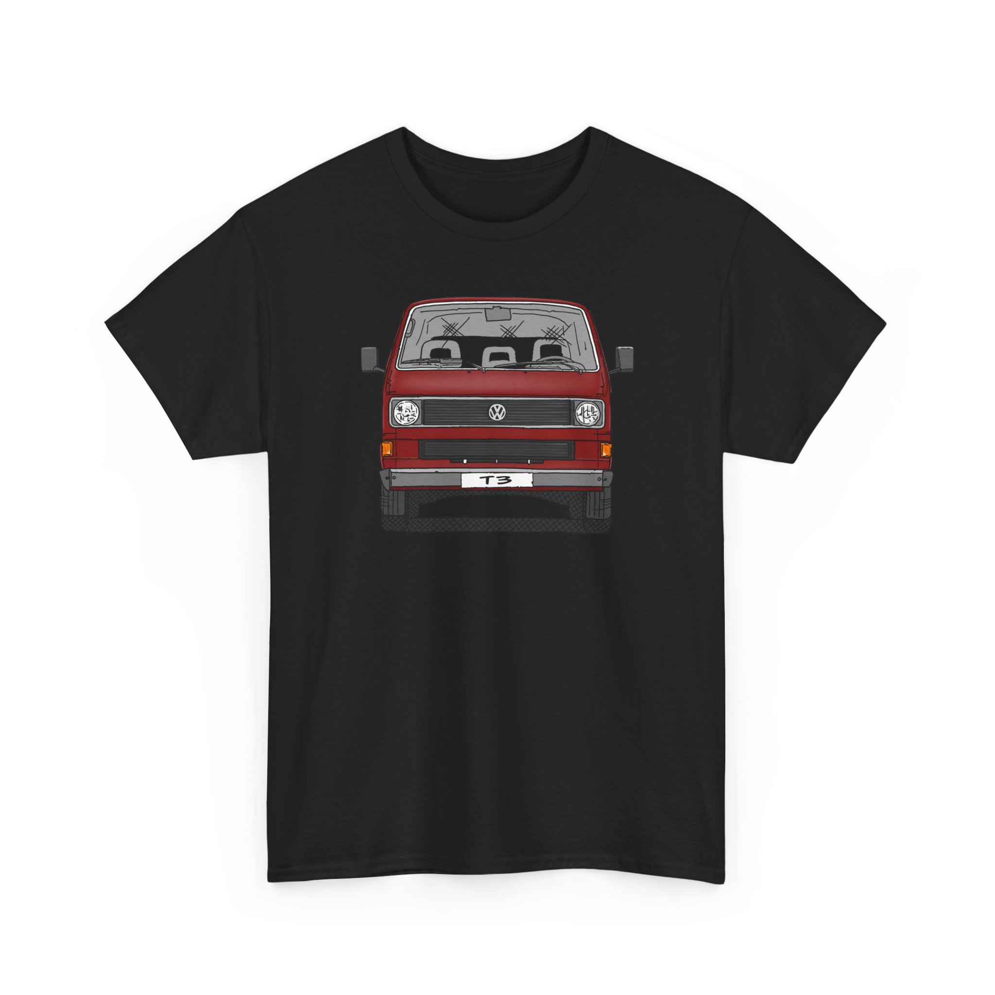 T-Shirt, VW T3, Bulli, VW Bus, Strichzeichnung, Rot, mit Kennzeichen personalisierbar – Bild 9