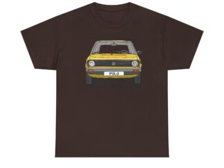 T-Shirt, VW Polo I Facelift, Typ 86, Strichzeichnung, Gelb, mit Kennzeichen personalisierbar
