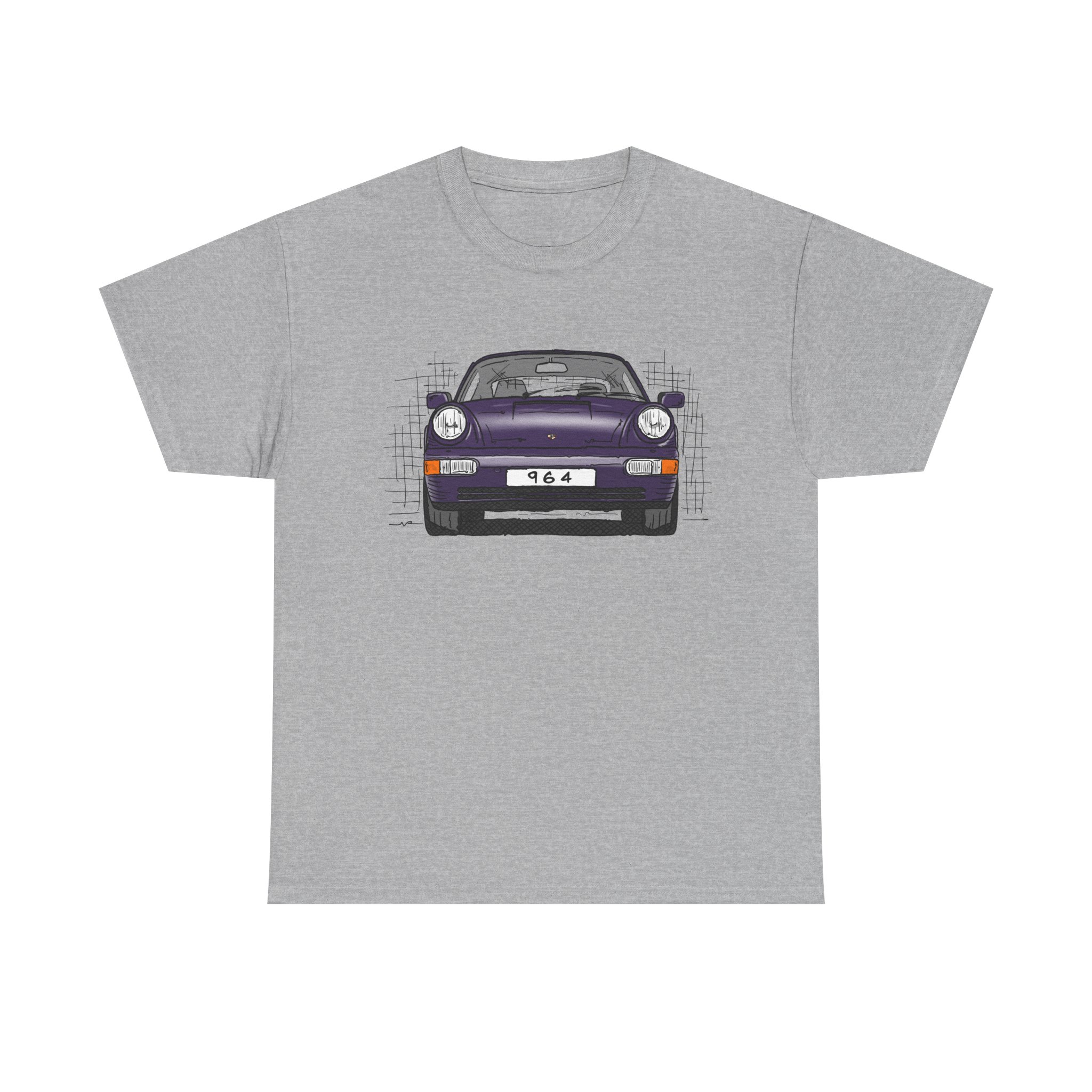 T-Shirt, Porsche 911, 964 Coupé, Strichzeichnung, Viola (30 Jahre Jubi), personalisierbar – Bild 2