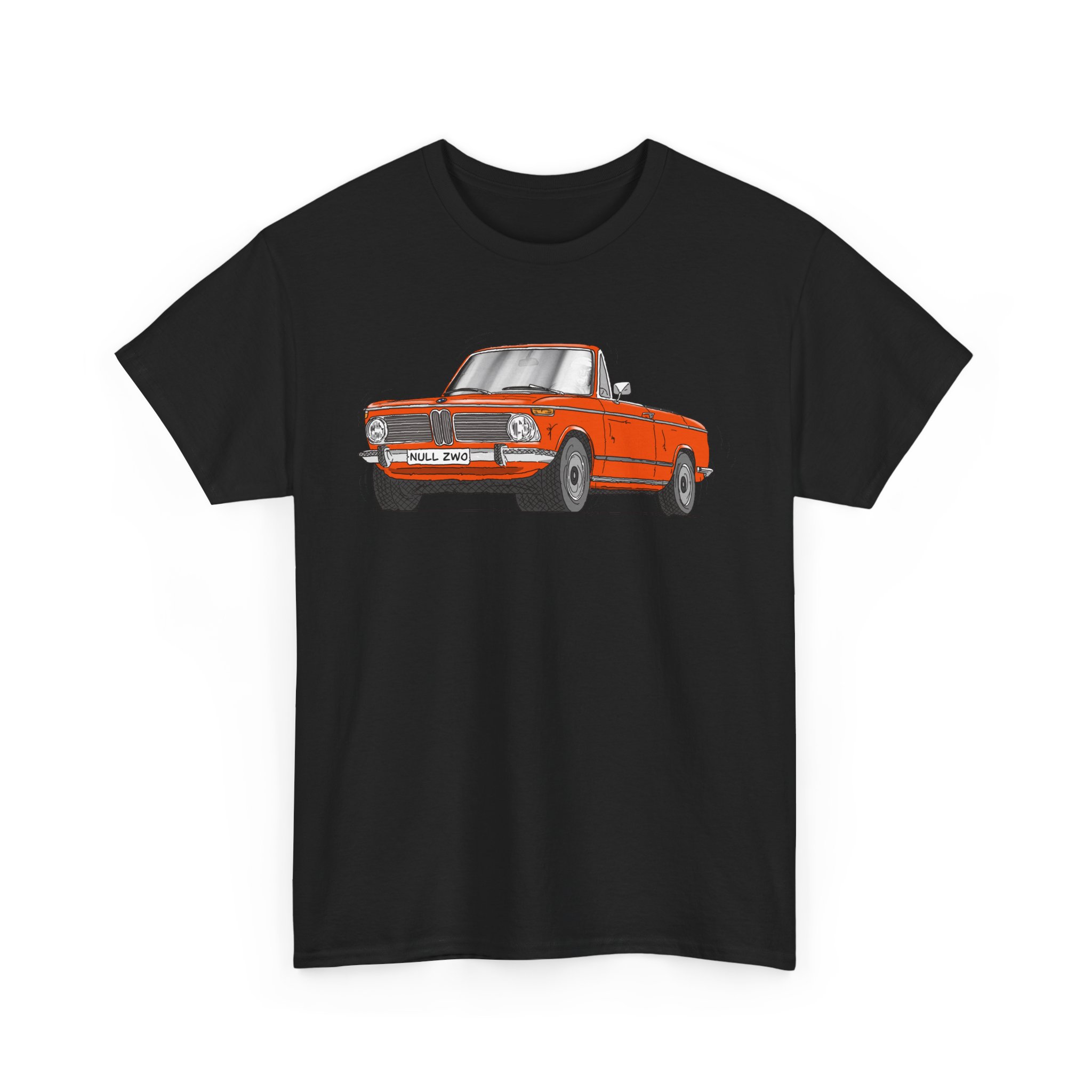 T-Shirt, BMW 02 Baur Cabrio, Strichzeichnung, Orange, eigenes Kennzeichen möglich – Bild 9