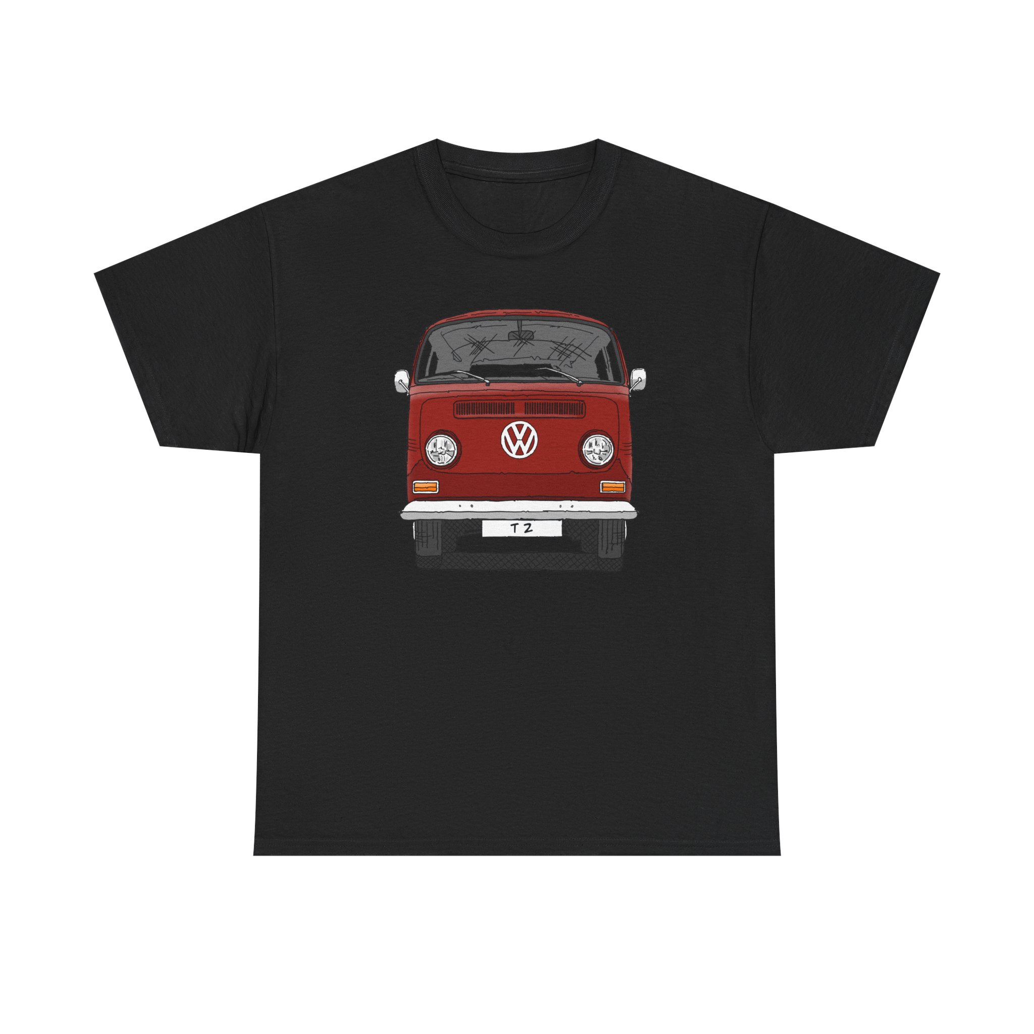 T-Shirt, VW T2, T2a, Bulli, VW Bus, Strichzeichnung, Rot, Wunsch-Kennzeichen möglich – Bild 53