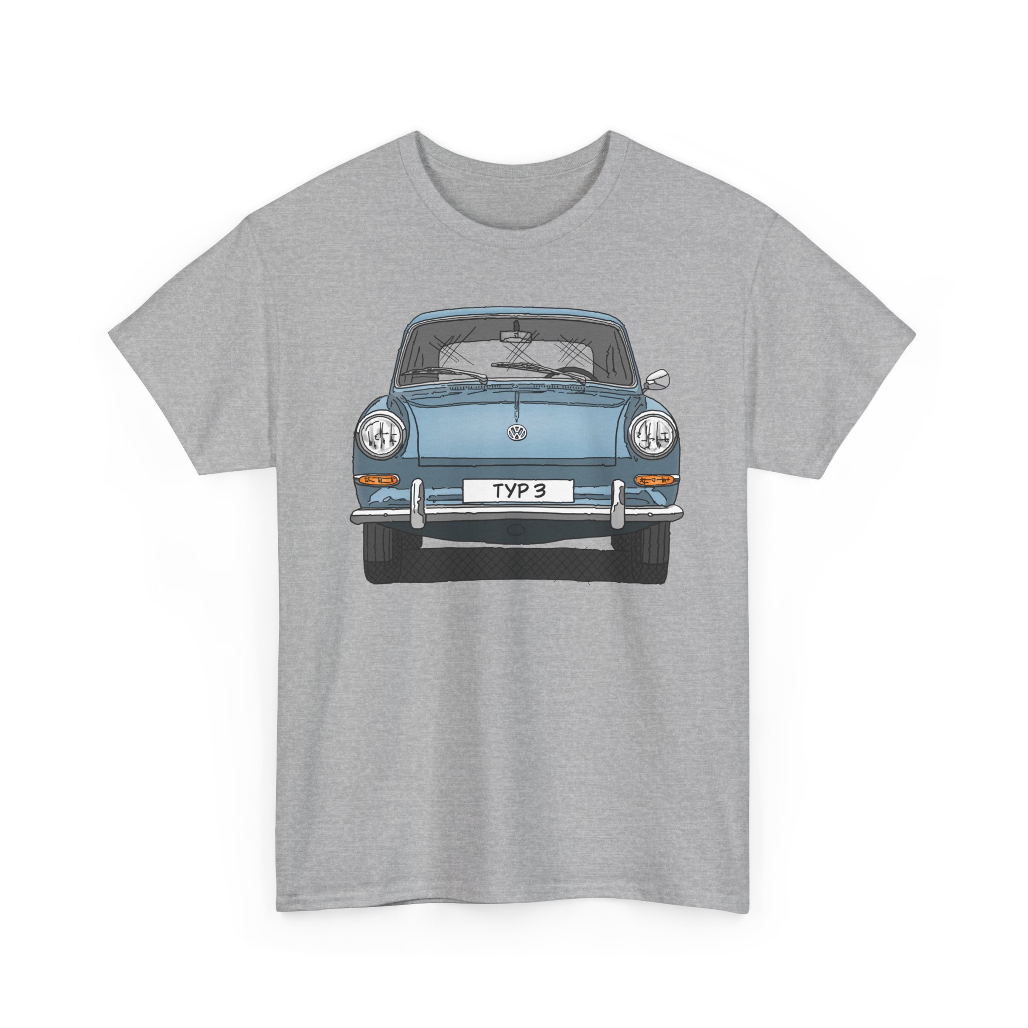 T-Shirt, VW Typ 3, 1500, 1600, Strichzeichnung, Hellblau, eigenes Kennzeichen möglich