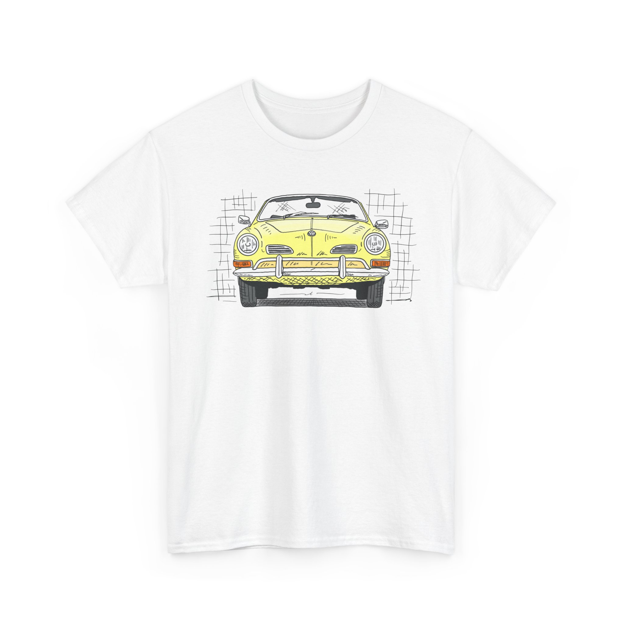 T-Shirt, Karmann Ghia Typ 14, Cabrio, Strichzeichnung, Gelb, personalisierbar – Bild 2