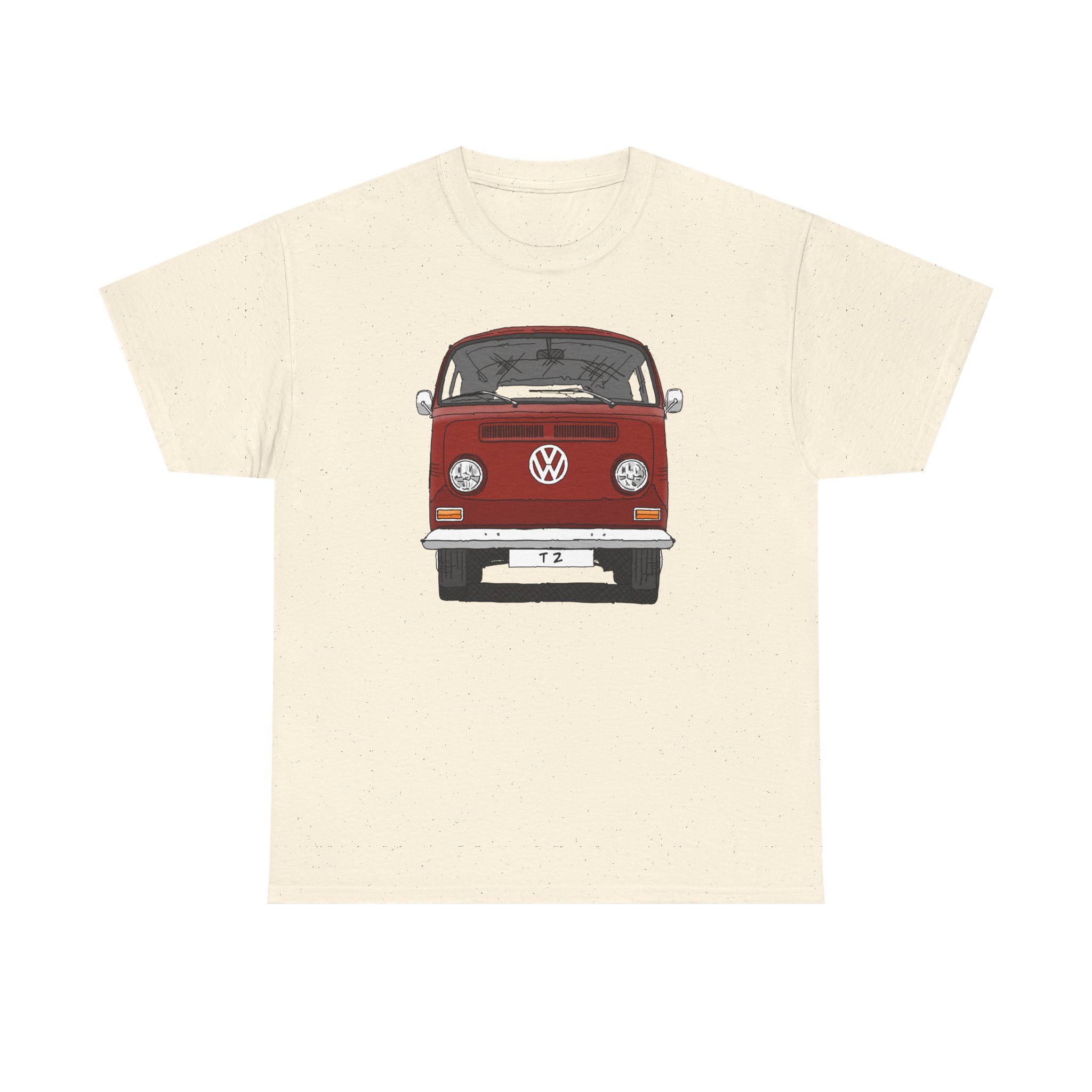 T-Shirt, VW T2, T2a, Bulli, VW Bus, Strichzeichnung, Rot, Wunsch-Kennzeichen möglich – Bild 25