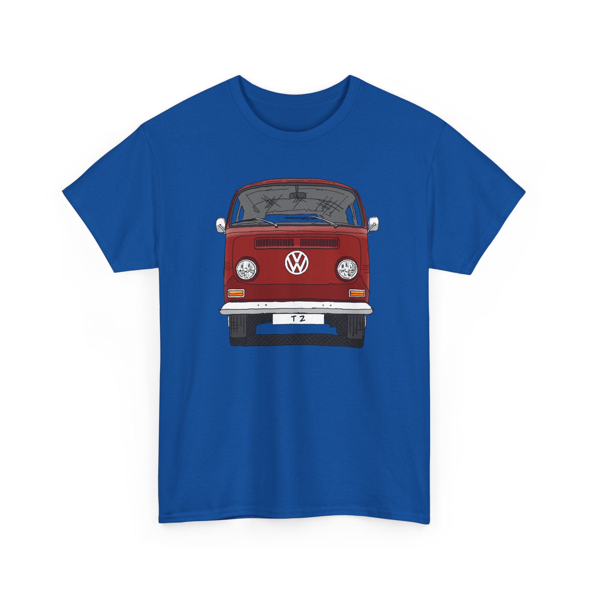 T-Shirt, VW T2, T2a, Bulli, VW Bus, Strichzeichnung, Rot, Wunsch-Kennzeichen möglich – Bild 43