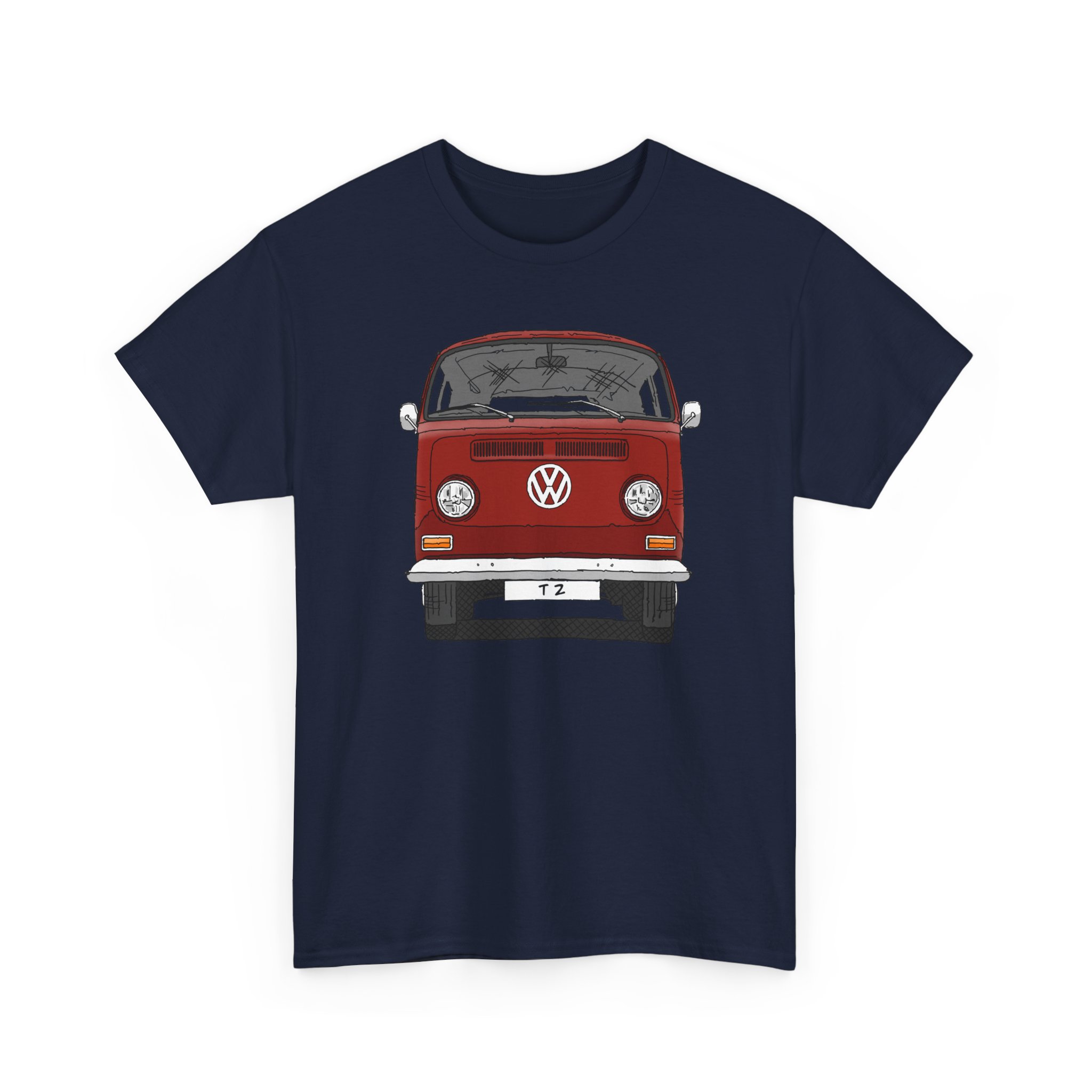 T-Shirt, VW T2, T2a, Bulli, VW Bus, Strichzeichnung, Rot, Wunsch-Kennzeichen möglich – Bild 31
