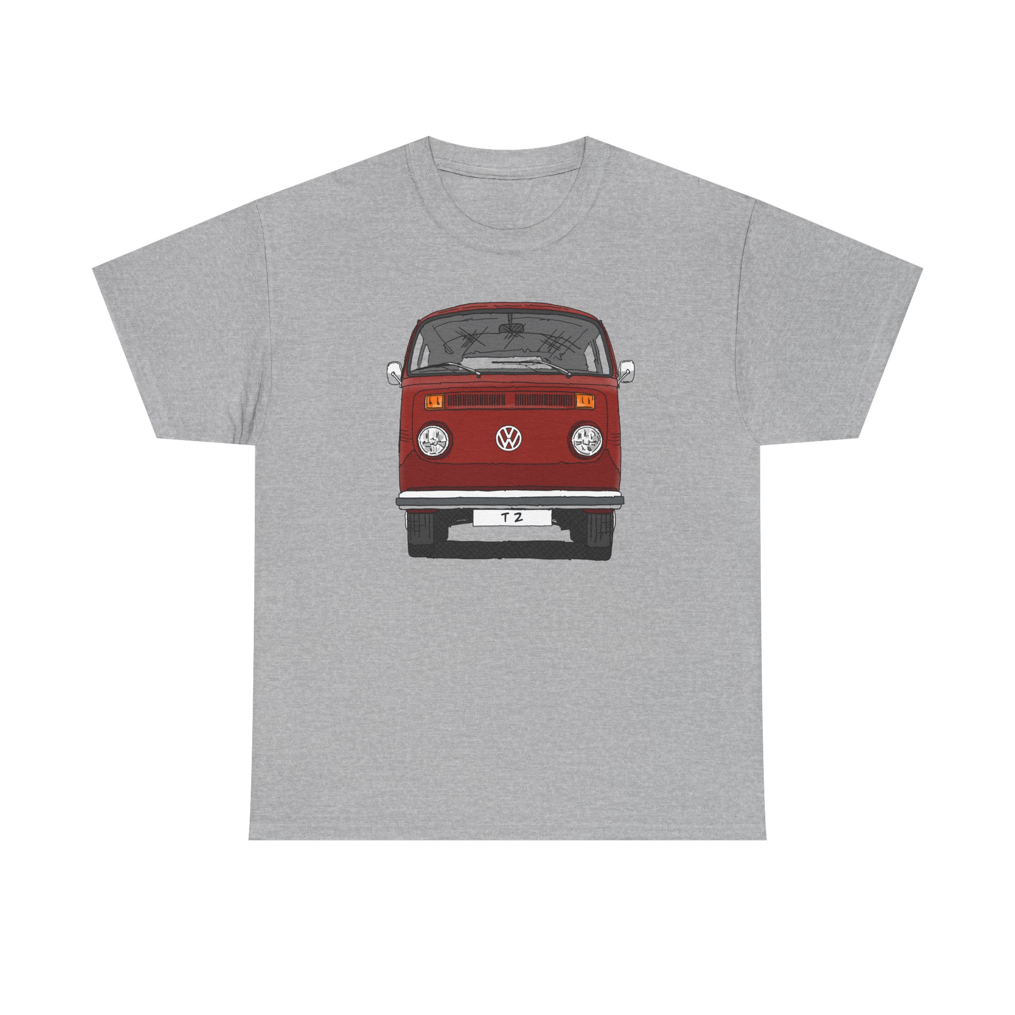 T-Shirt, VW T2, T2b, Bulli, VW Bus, Strichzeichnung, Rot, Wunsch-Kennzeichen möglich – Bild 2