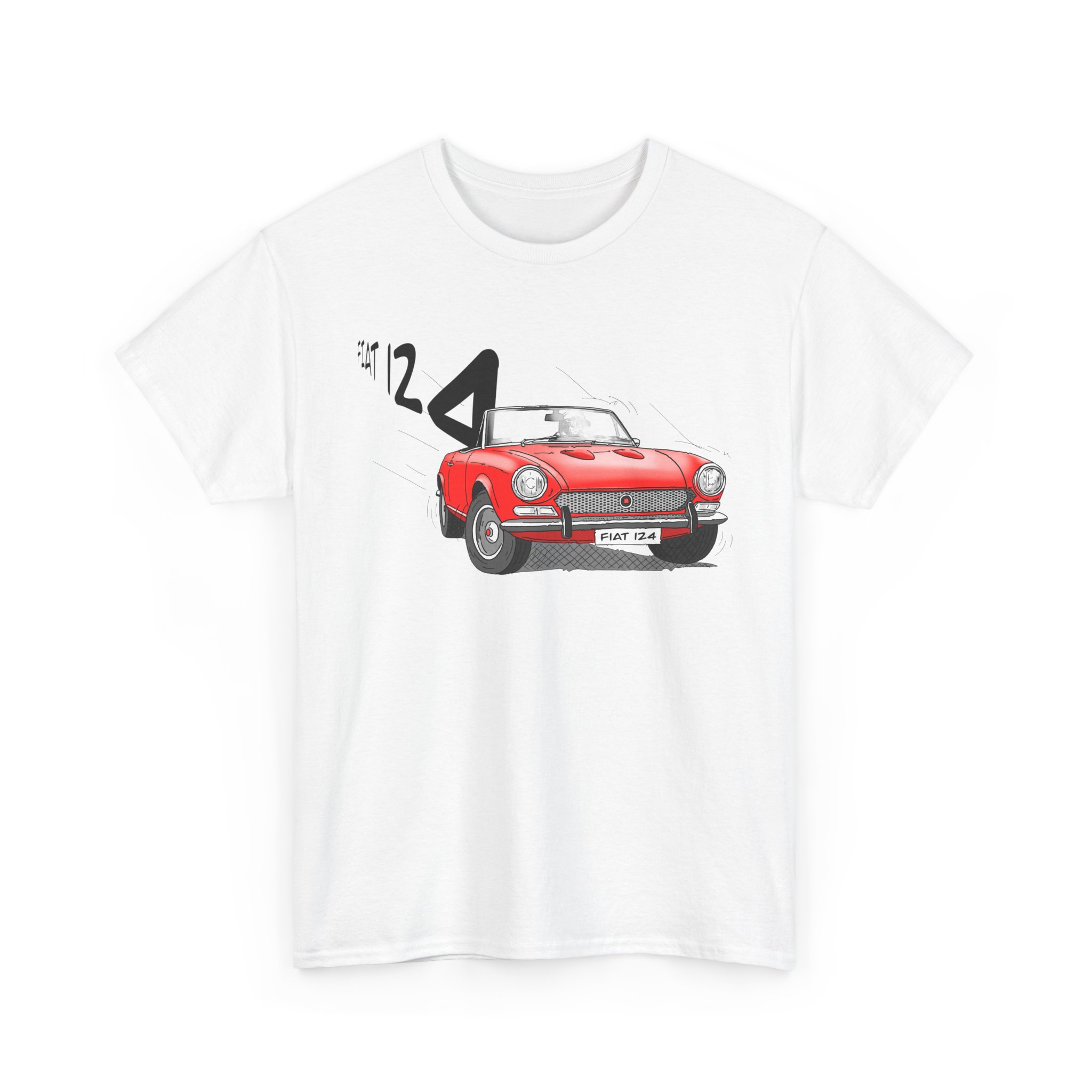 T-Shirt, Fiat 124 Spider, Strichzeichnung, Rot, personalisierbar – Bild 2