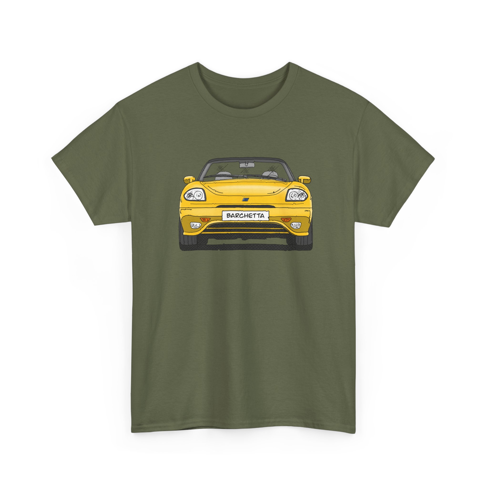 T-Shirt, Fiat Barchetta, Strichzeichnung, Gelb, eigenes Kennzeichen möglich – Bild 5