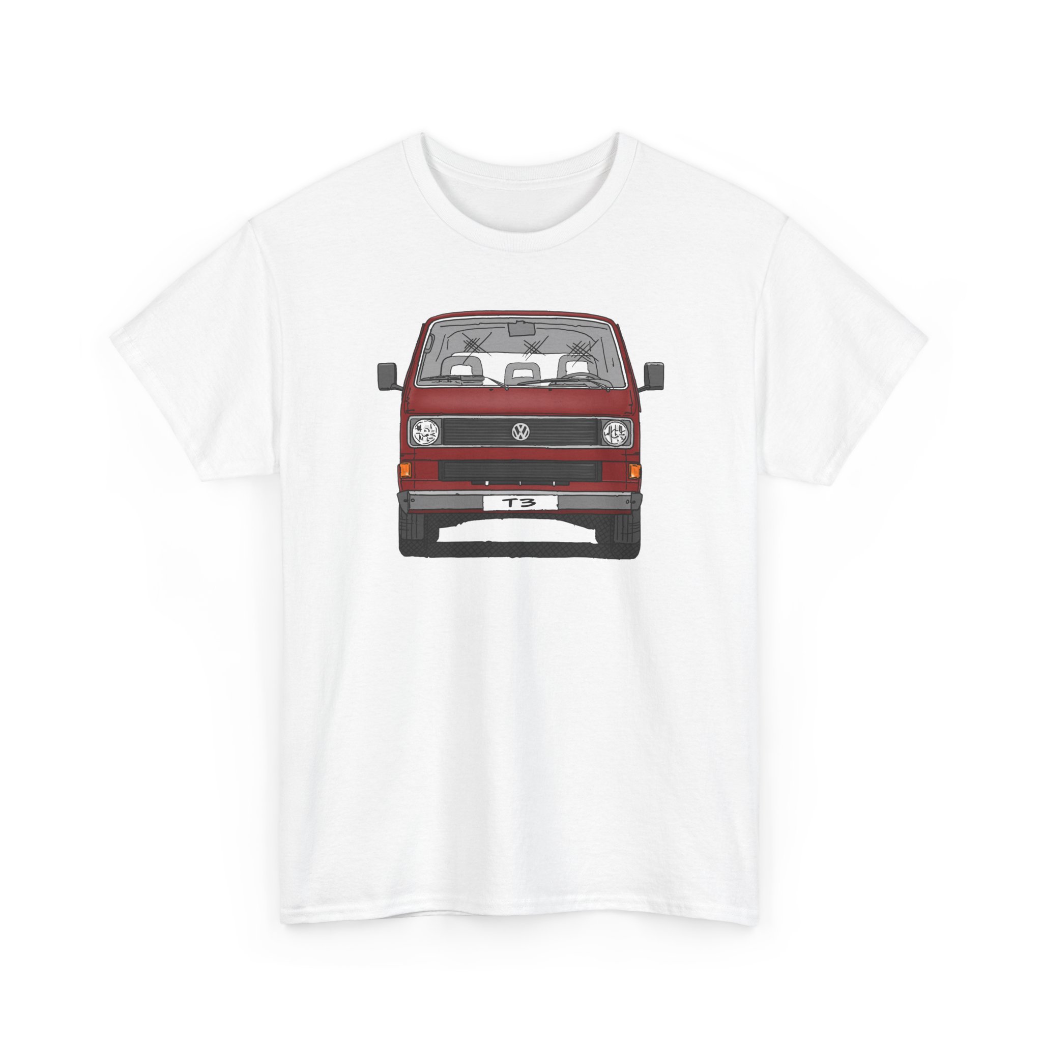 T-Shirt, VW T3, Bulli, VW Bus, Strichzeichnung, Rot, mit Kennzeichen personalisierbar – Bild 8