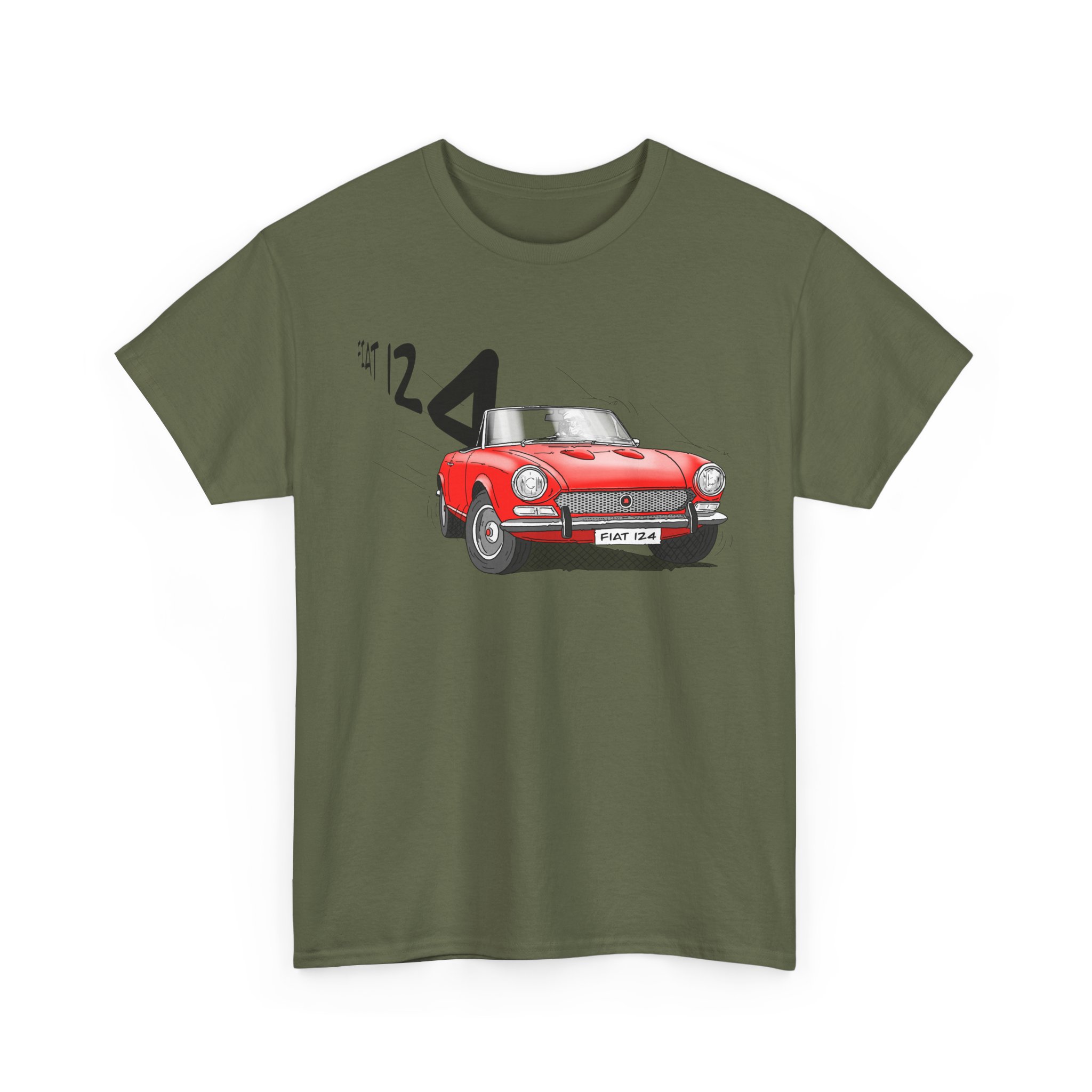 T-Shirt, Fiat 124 Spider, Strichzeichnung, Rot, personalisierbar – Bild 4