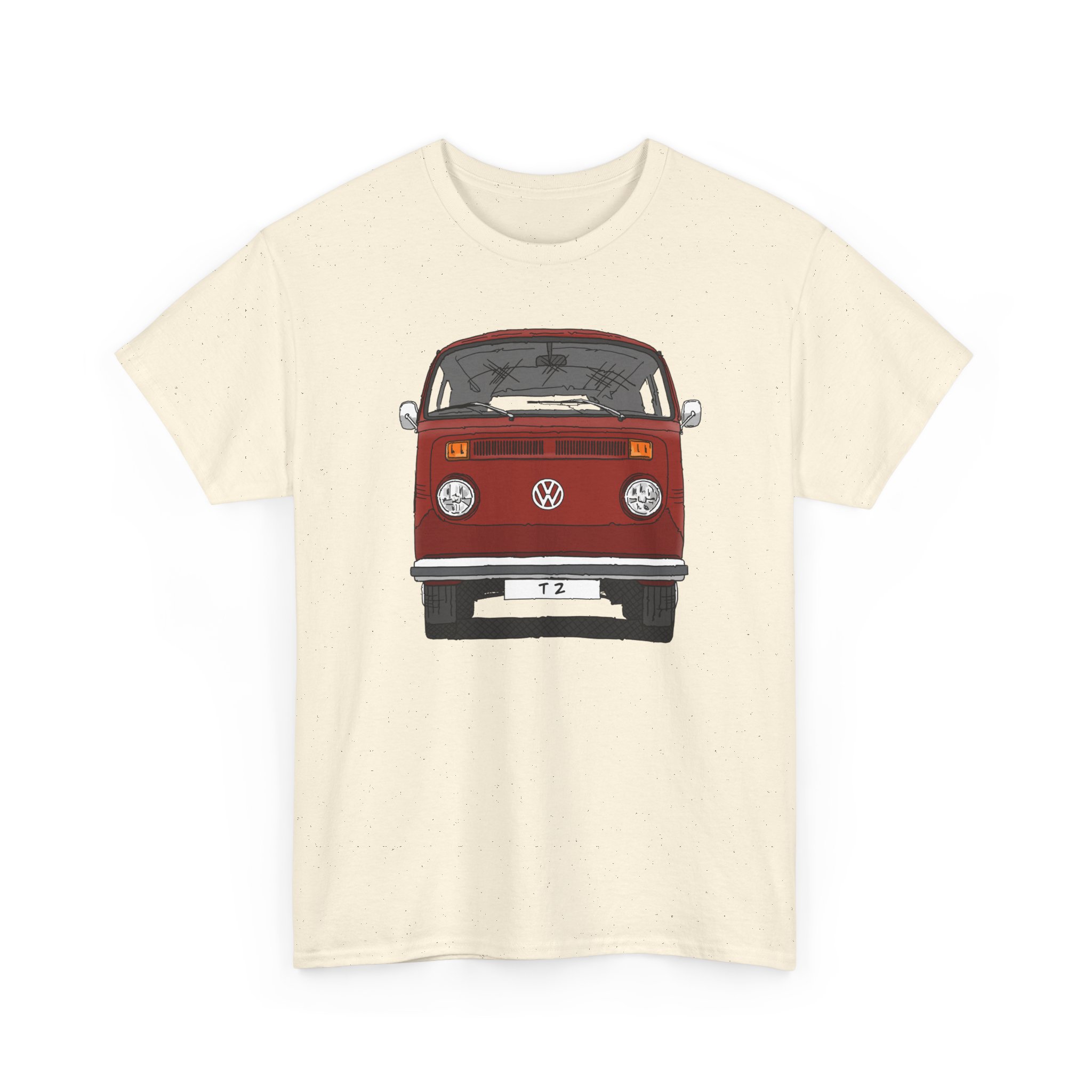 T-Shirt, VW T2, T2b, Bulli, VW Bus, Strichzeichnung, Rot, Wunsch-Kennzeichen möglich – Bild 27