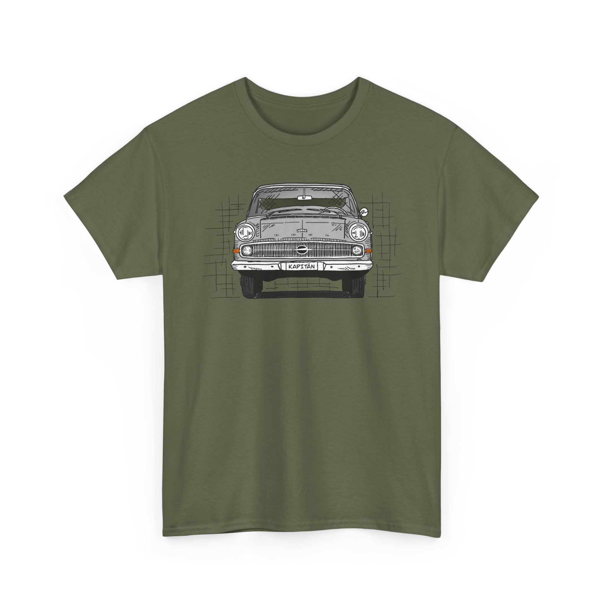 T-Shirt, Opel Kapitän P1, Strichzeichnung, Grau, personalisierbar – Bild 5