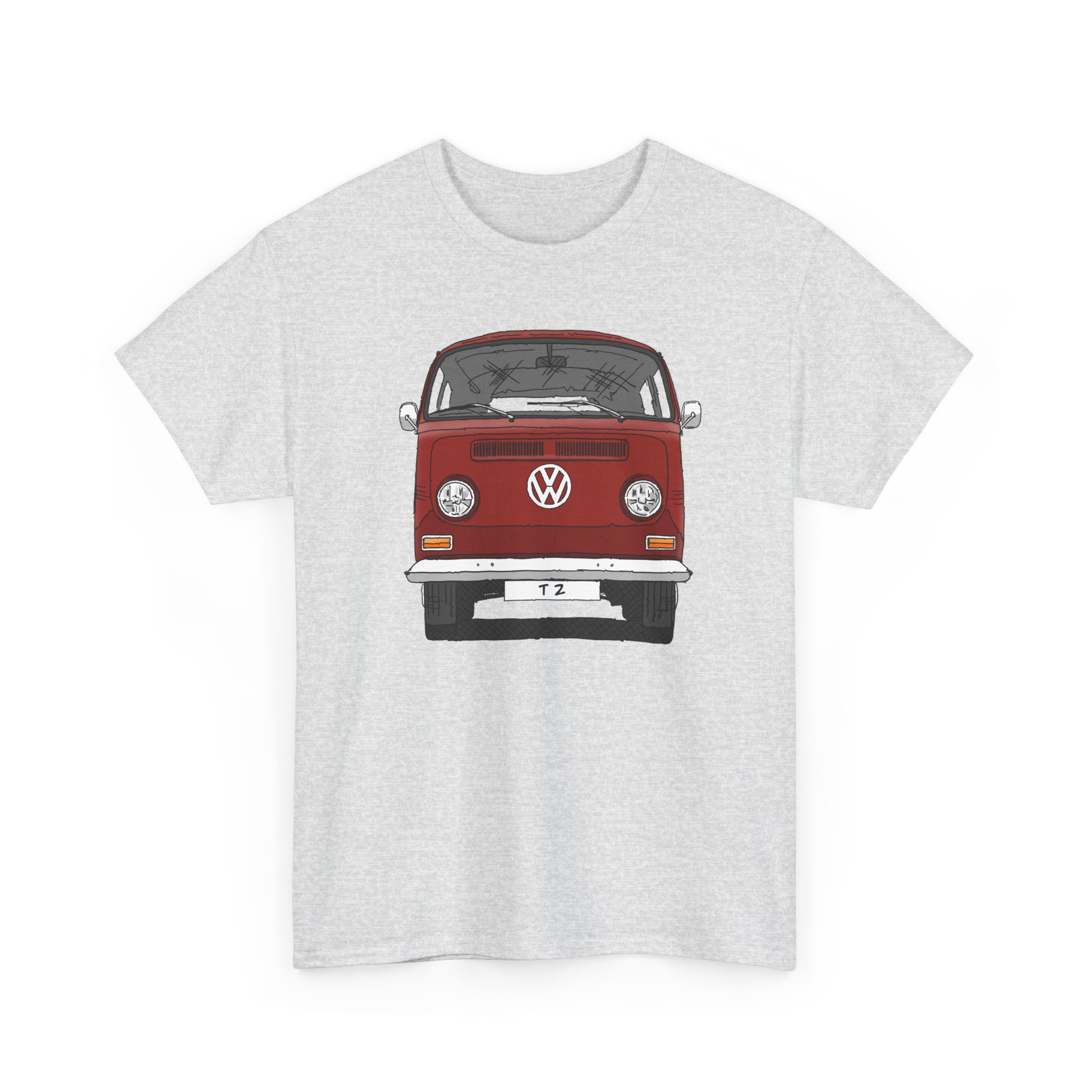 T-Shirt, VW T2, T2a, Bulli, VW Bus, Strichzeichnung, Rot, Wunsch-Kennzeichen möglich – Bild 67