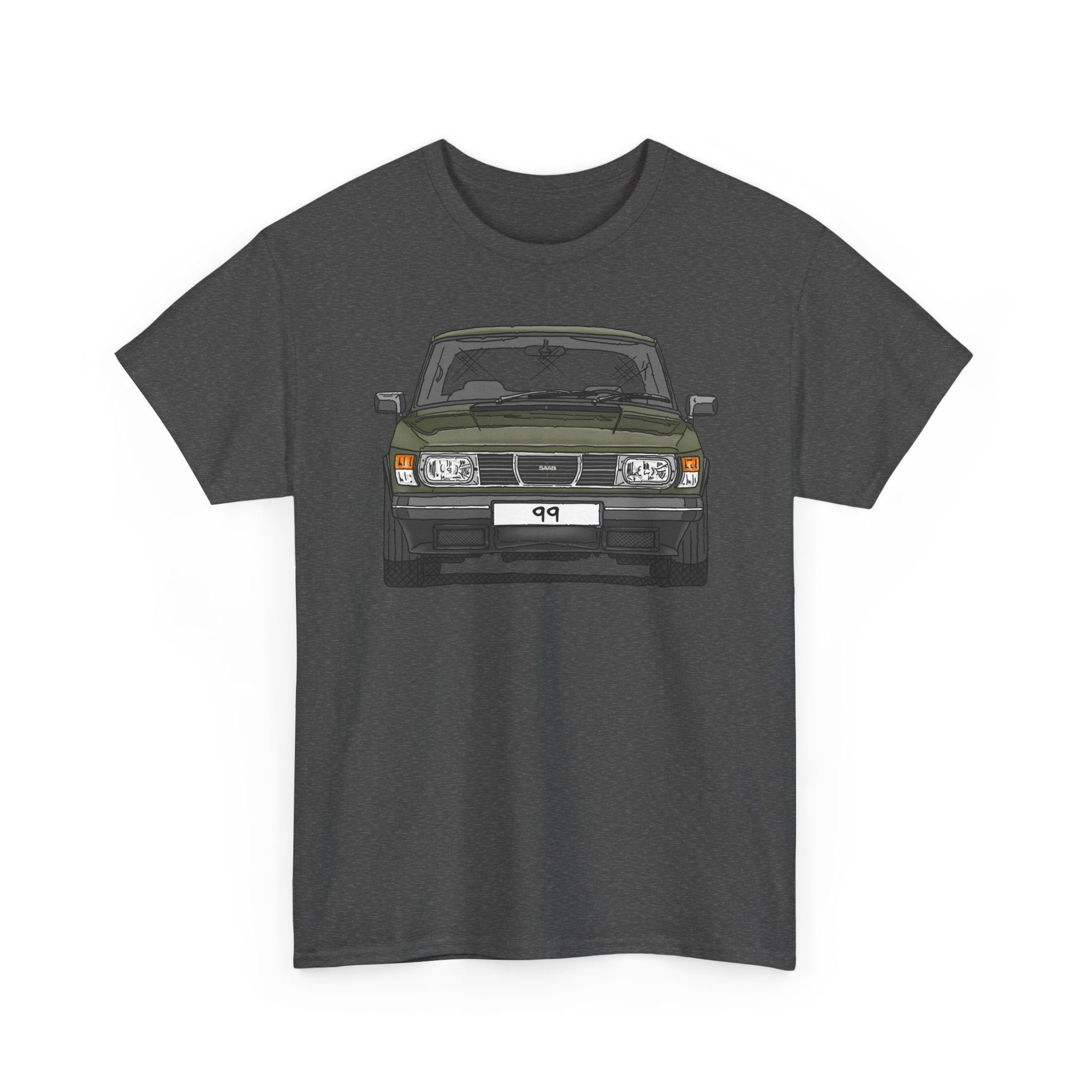 T-Shirt, Saab 99, Strichzeichnung, Grün, eigenes Kennzeichen möglich – Bild 3