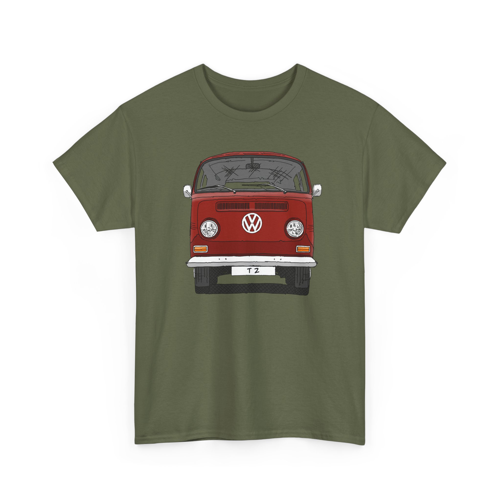 T-Shirt, VW T2, T2a, Bulli, VW Bus, Strichzeichnung, Rot, Wunsch-Kennzeichen möglich – Bild 63