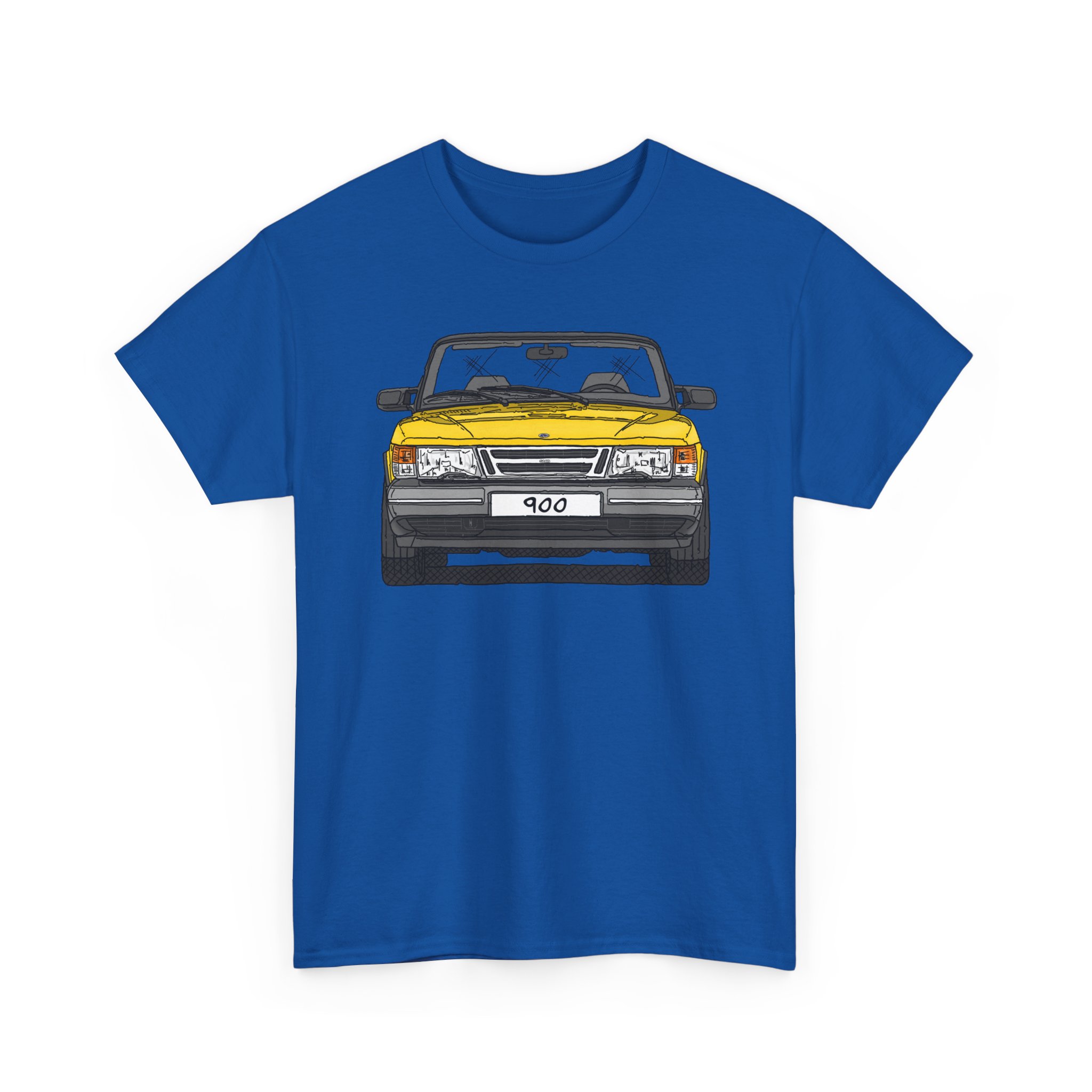 T-Shirt, Saab 900 Cabrio, Strichzeichnung, Gelb, eigenes Kennzeichen möglich – Bild 8
