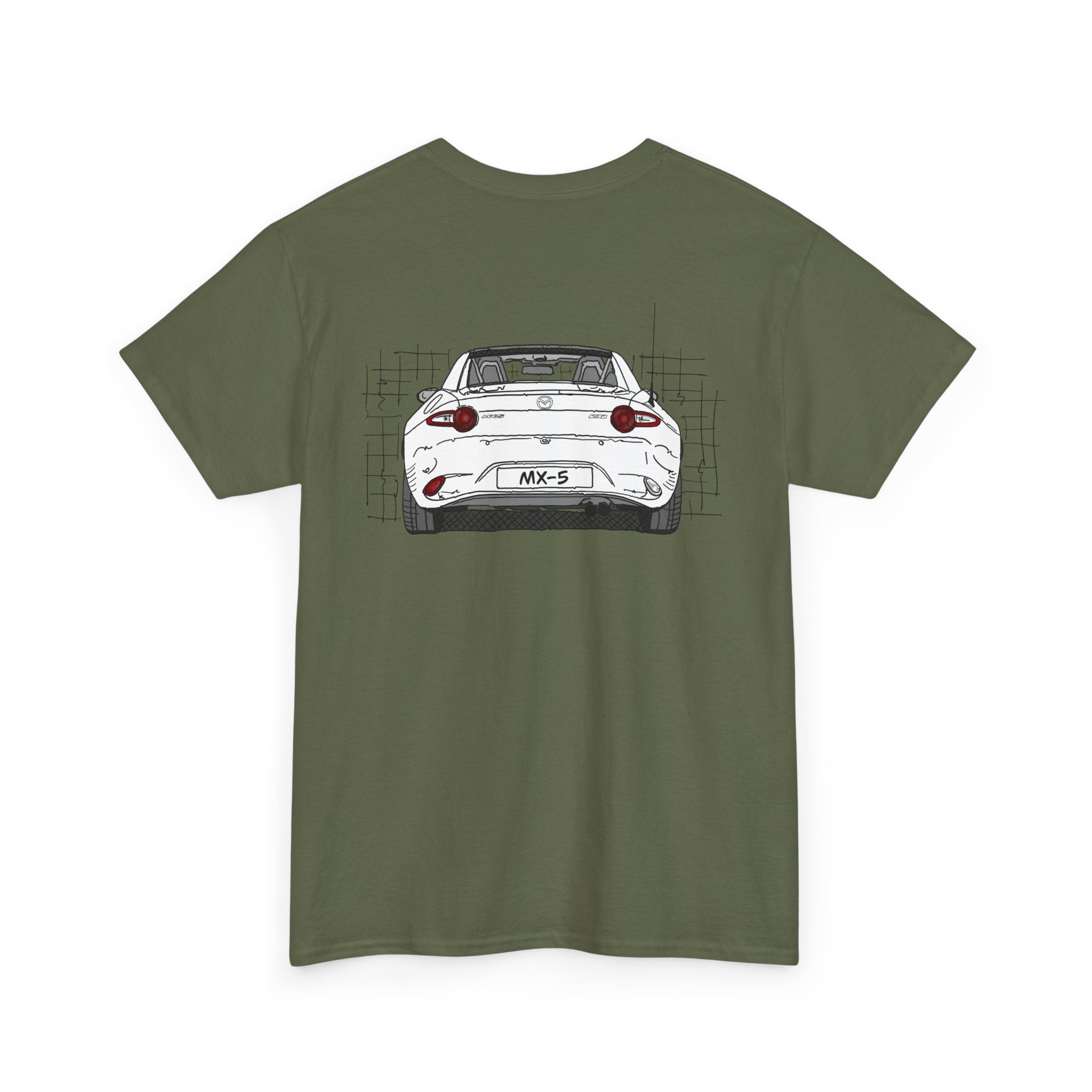 T-Shirt, Mazda MX-5 ND RF, Strichzeichnung, Weiß, beidseitig – Bild 44