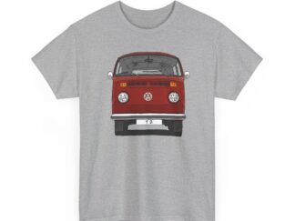 T-Shirt, VW T2, T2b, Bulli, VW Bus, Strichzeichnung, Rot, Wunsch-Kennzeichen möglich