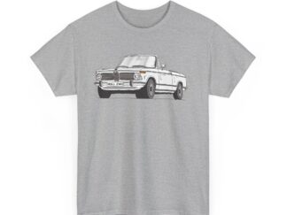 T-Shirt, BMW 02 Baur Cabrio, Strichzeichnung, Weiß, eigenes Kennzeichen möglich