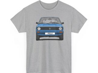 T-Shirt, VW Polo I Facelift, Stoßfänger lackiert, Typ 86, Strichzeichnung, Blau, mit Kennzeichen personalisierbar