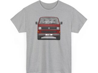 T-Shirt, VW T3, Bulli, VW Bus, Strichzeichnung, Rot, mit Kennzeichen personalisierbar