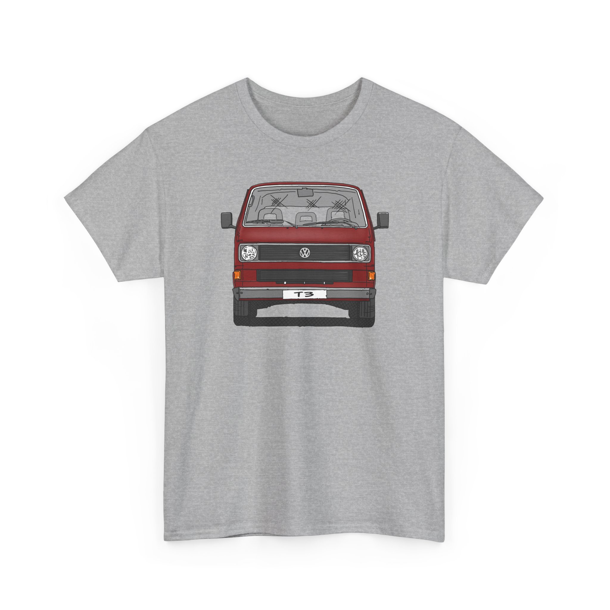 T-Shirt, VW T3, Bulli, VW Bus, Strichzeichnung, Rot, mit Kennzeichen personalisierbar