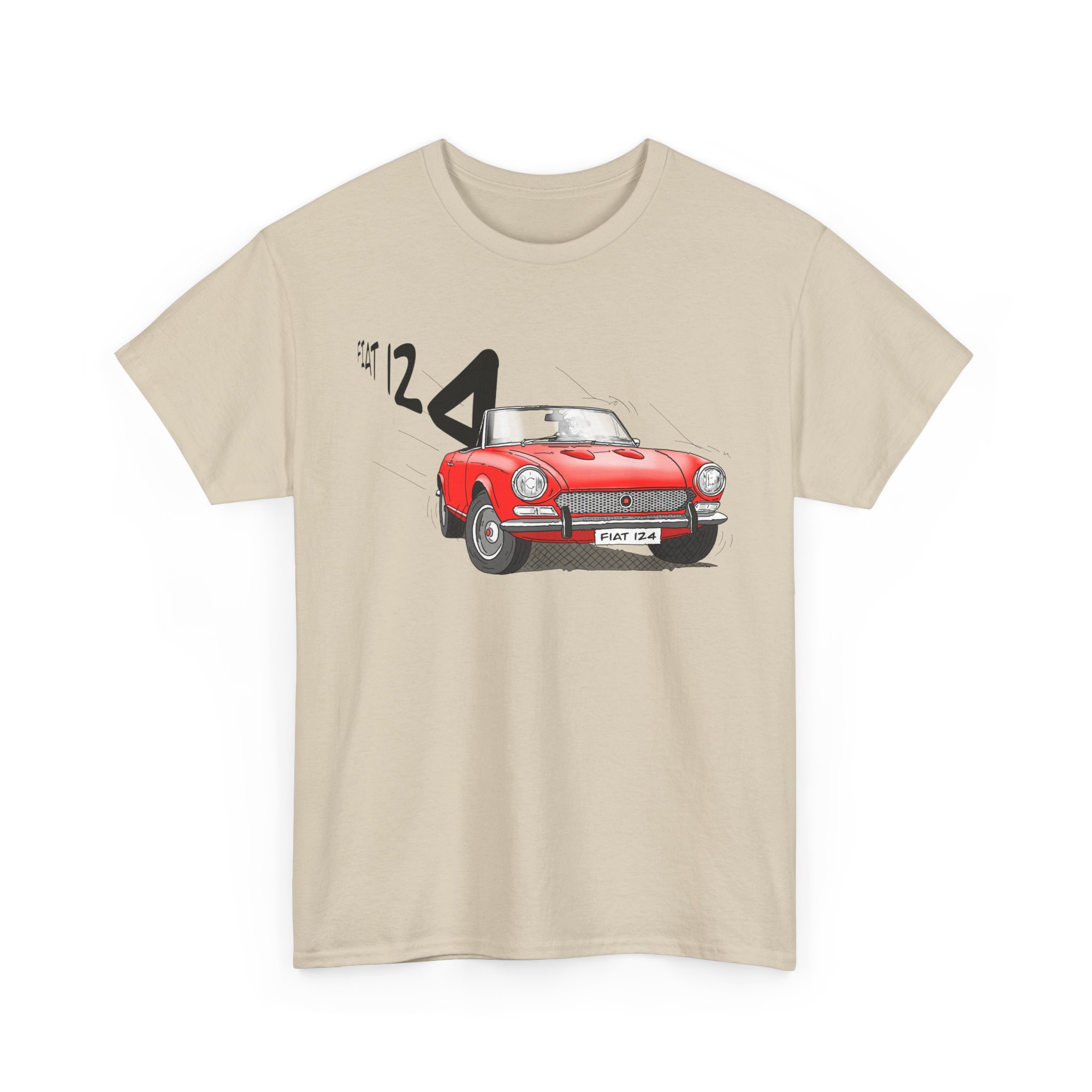 T-Shirt, Fiat 124 Spider, Strichzeichnung, Rot, personalisierbar – Bild 3