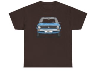 T-Shirt, VW Polo I, Typ 86, Strichzeichnung, Blau, mit Kennzeichen personalisierbar
