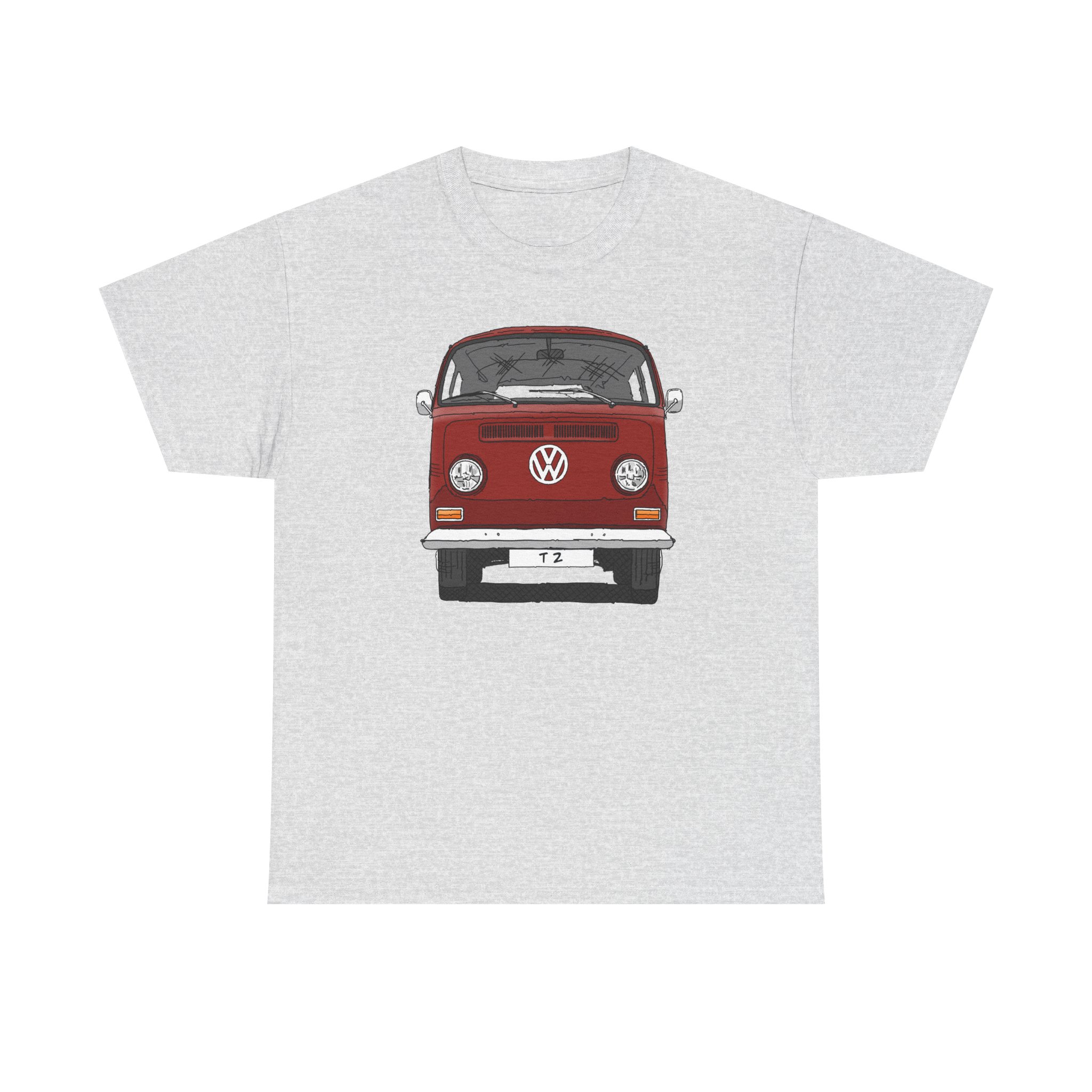 T-Shirt, VW T2, T2a, Bulli, VW Bus, Strichzeichnung, Rot, Wunsch-Kennzeichen möglich – Bild 65