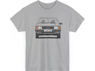 T-Shirt, Audi 80 B2, Strichzeichnung, Silbergrau, mit Kennzeichen personalisierbar