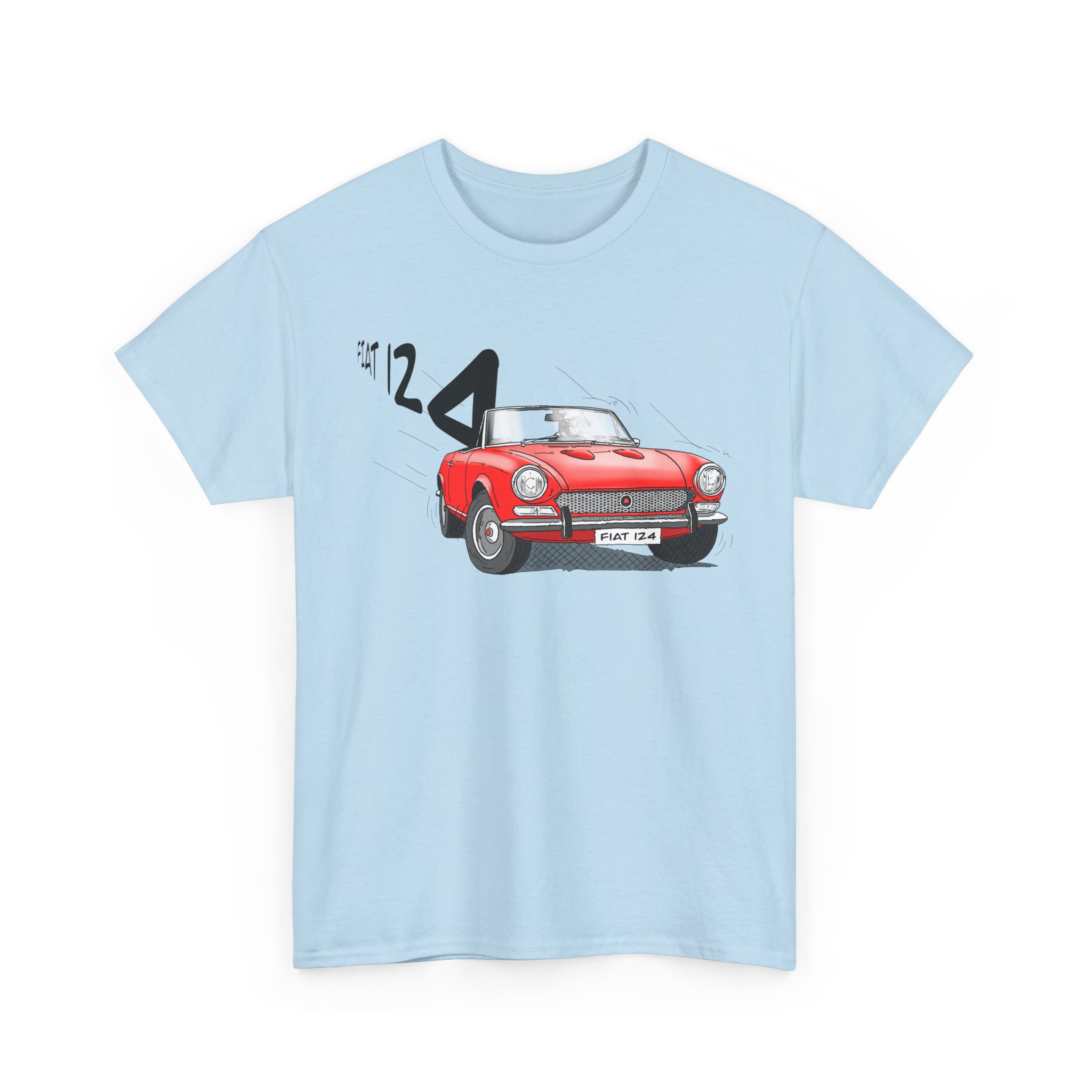 T-Shirt, Fiat 124 Spider, Strichzeichnung, Rot, personalisierbar – Bild 6