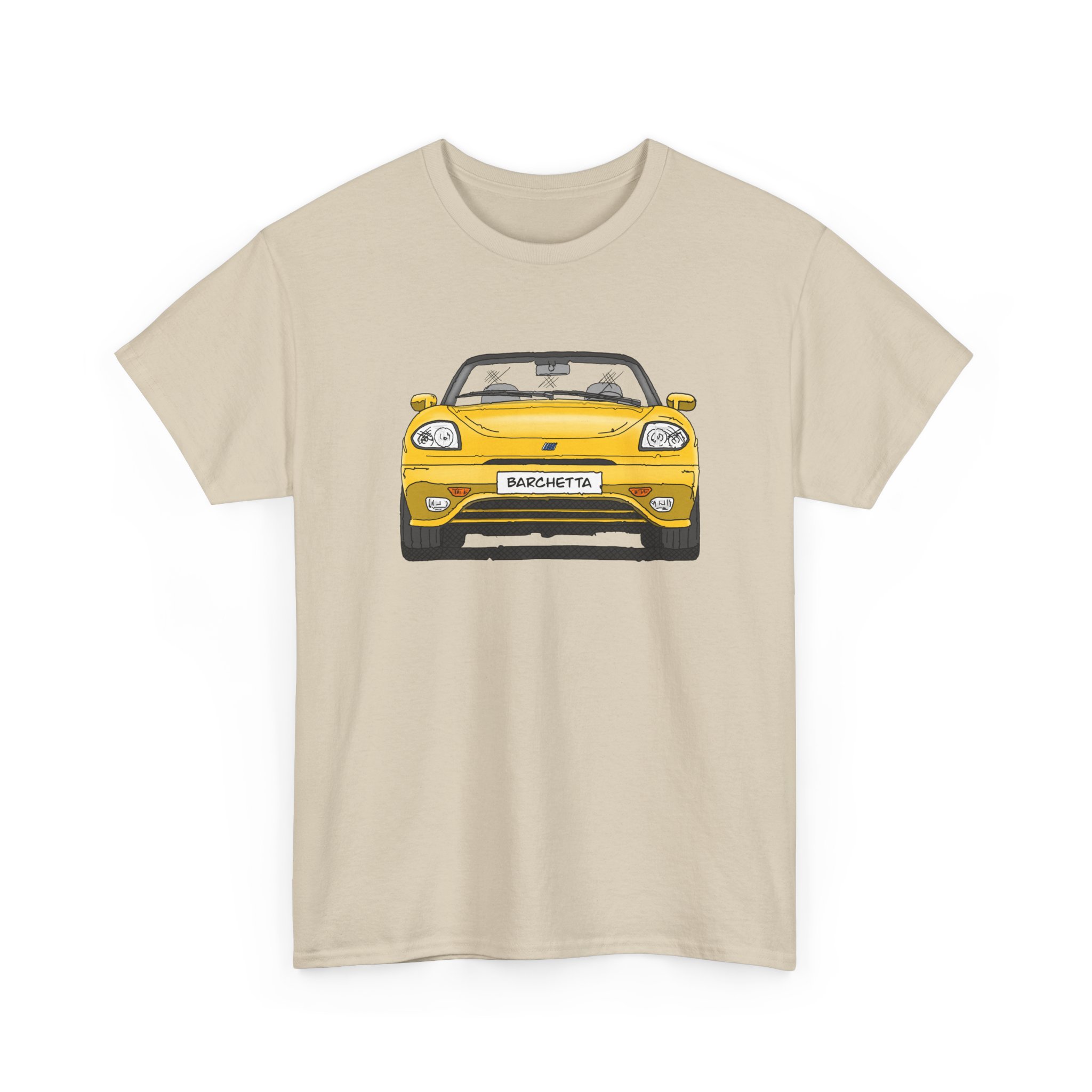 T-Shirt, Fiat Barchetta, Strichzeichnung, Gelb, eigenes Kennzeichen möglich – Bild 4